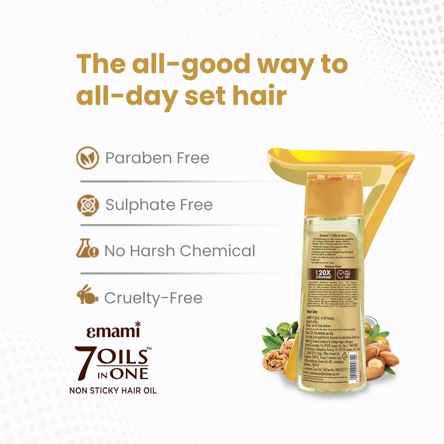 Emami 7-in-1 Hair Oil with Ayurvedic Herbs, Repairs Damage & Nourishes Scalp, 3.38 Fl Oz (100ml)