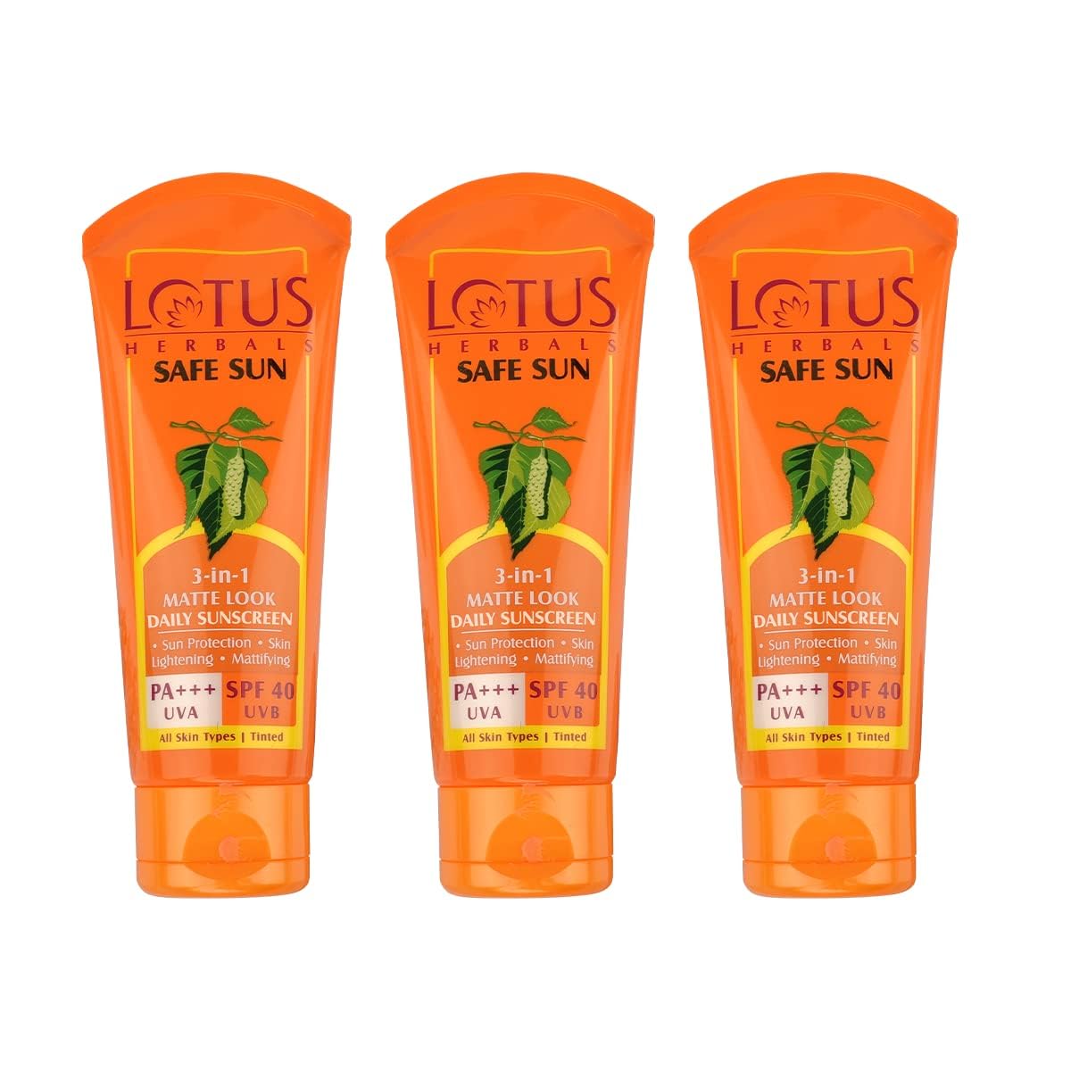 Lotus Herbals Safe Sun 3 In 1 Tinted Daily Sunscreen | Matte Look | SPF 40 | PA+++ | For All Skin Types | 50g (Pack Of 3)
