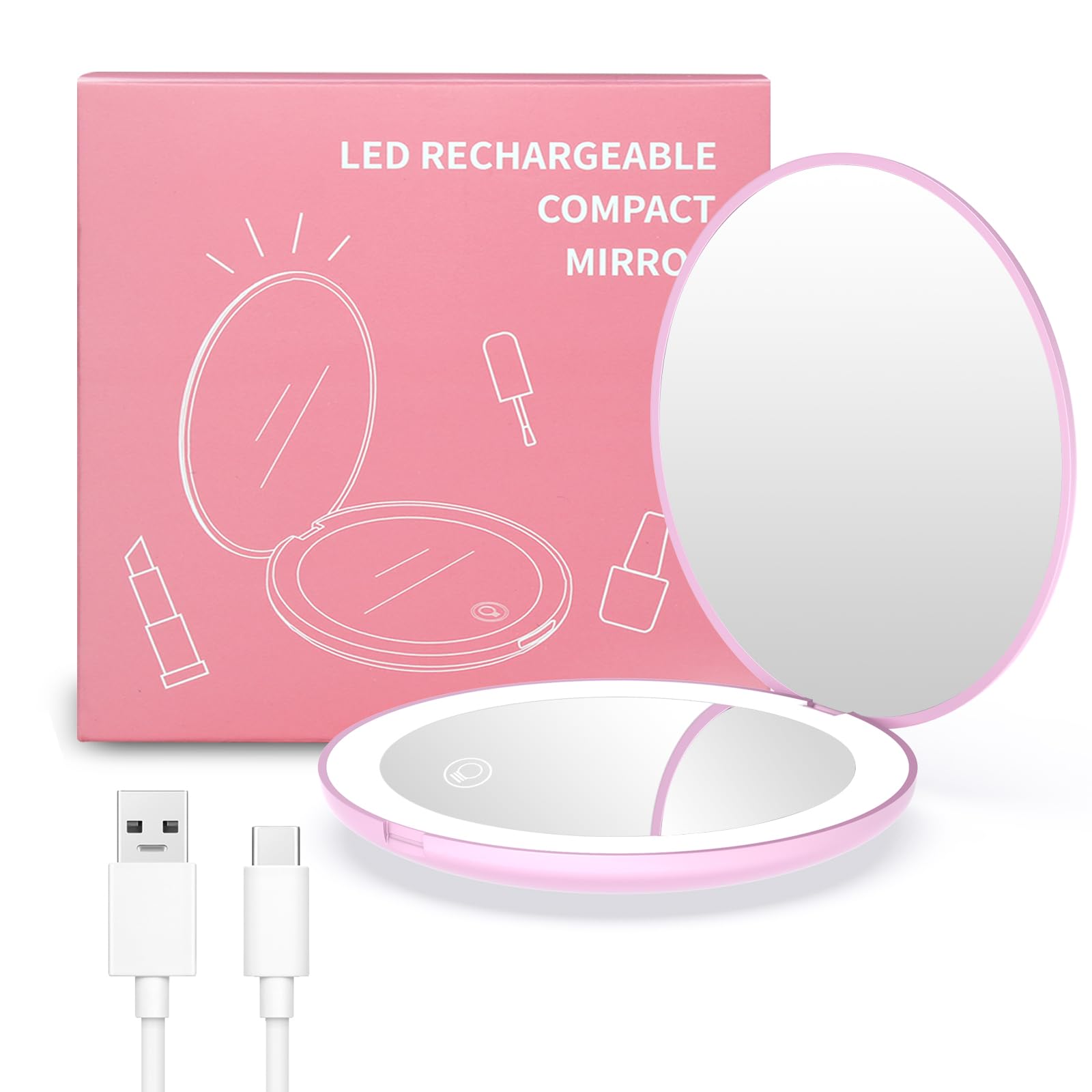 Wobsion Compact Magnifying Mirror,Rechargeable 1X/10X Magnification Travel Mirror With Light,Small Makeup Mirror,Pocket Mirror F