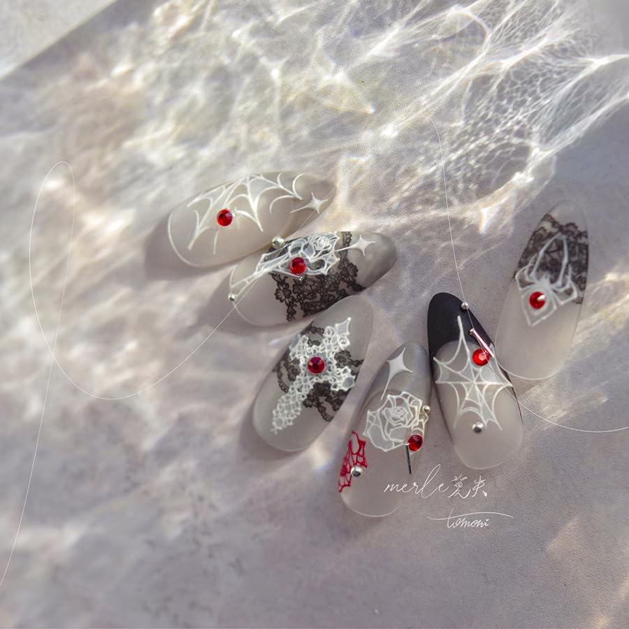 Halloween Nail Art Stickers Decals Halloween Spider Web Nail Decals With Crystal 1Pcs 5D Diamond Spider Web Nail Stickers Punk S