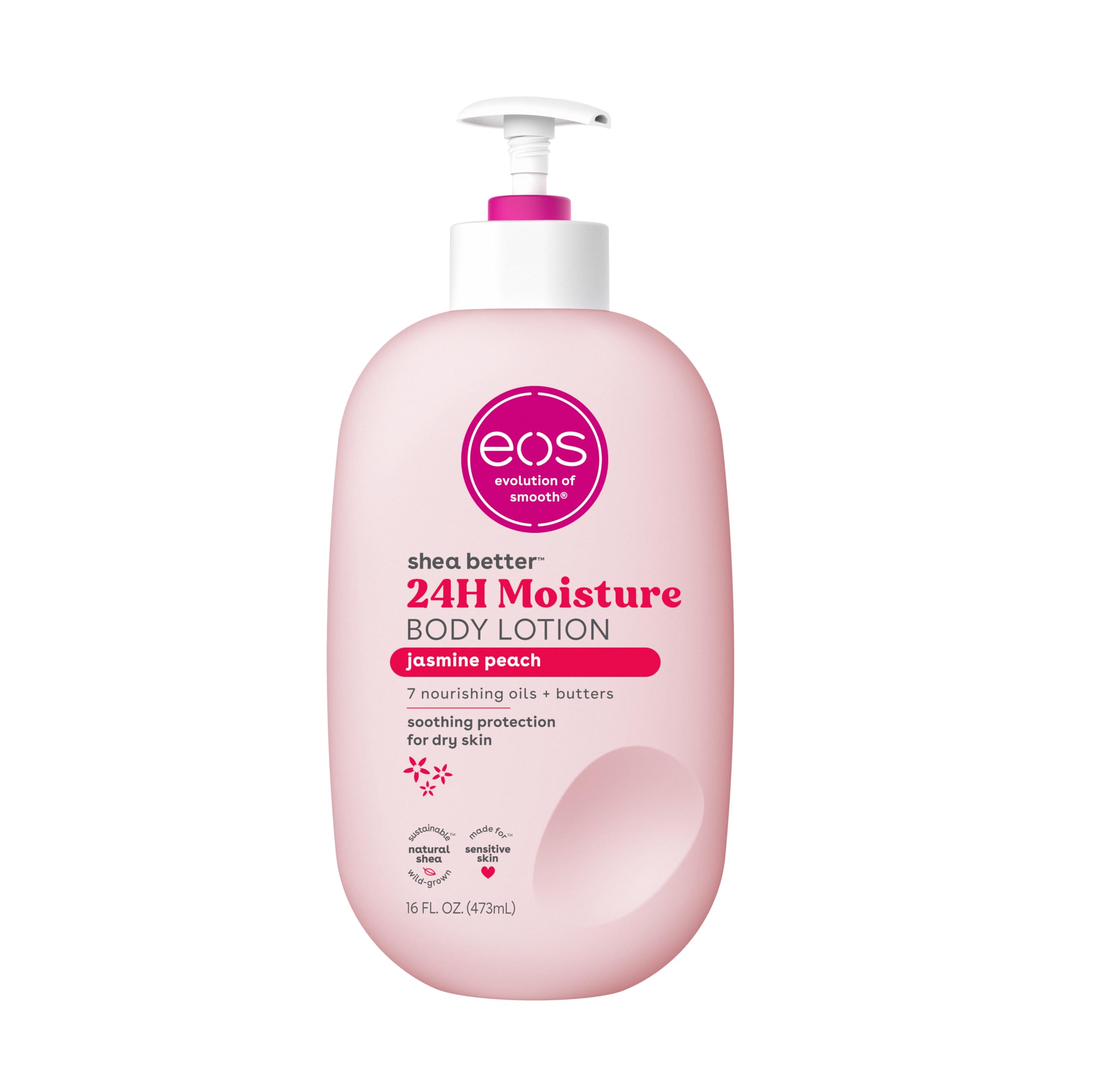 eos Shea Better Body Lotion- Jasmine Peach, 24-Hour Moisture Skin Care, Lightweight & Non-Greasy, Made with Natural Shea, Vegan,