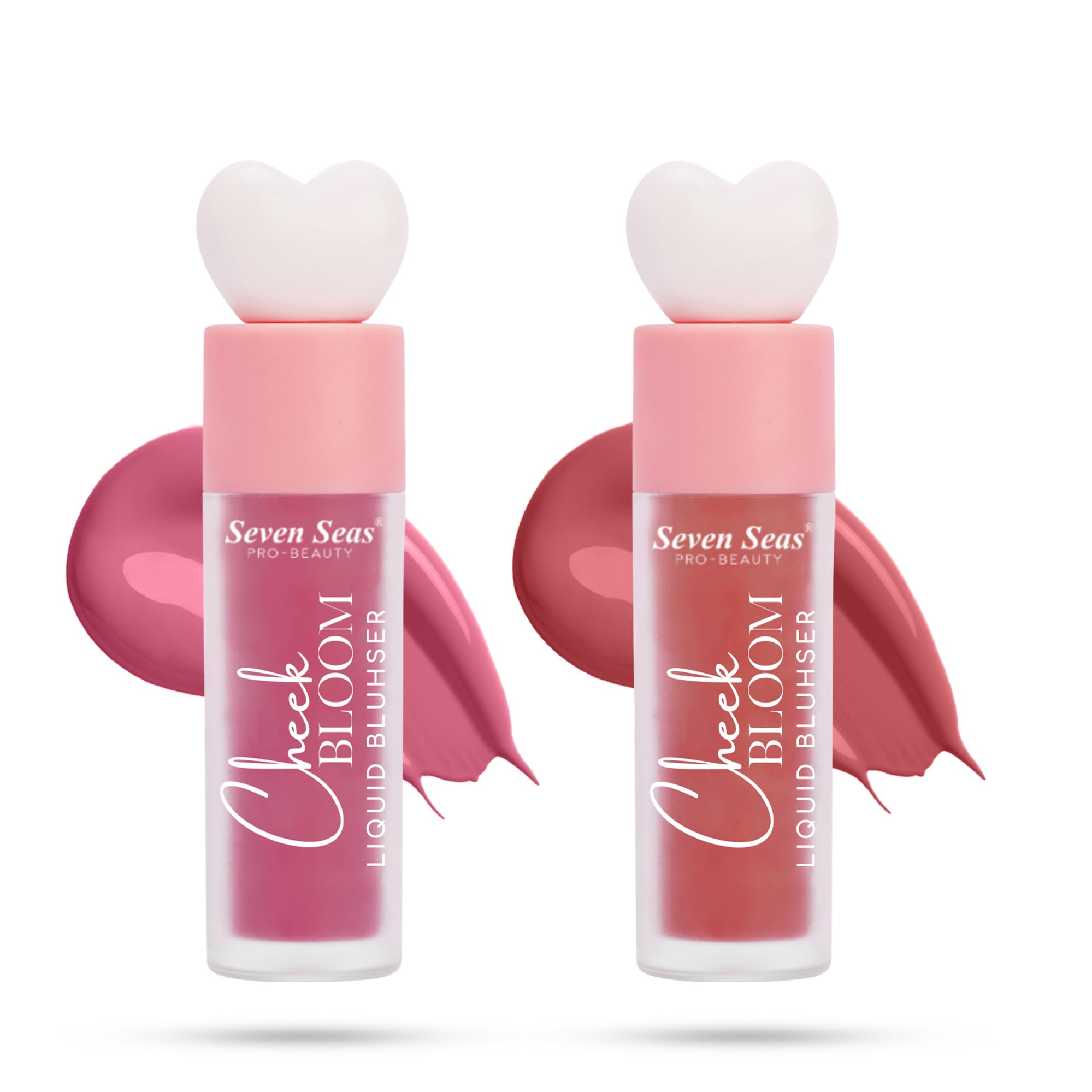 Seven Seas Cheek Bloom Liquid Blusher | 2In1 Lip Gloss And Blush | Long Lasting | (Chic Pink & Natural Blush) Pack Of 2