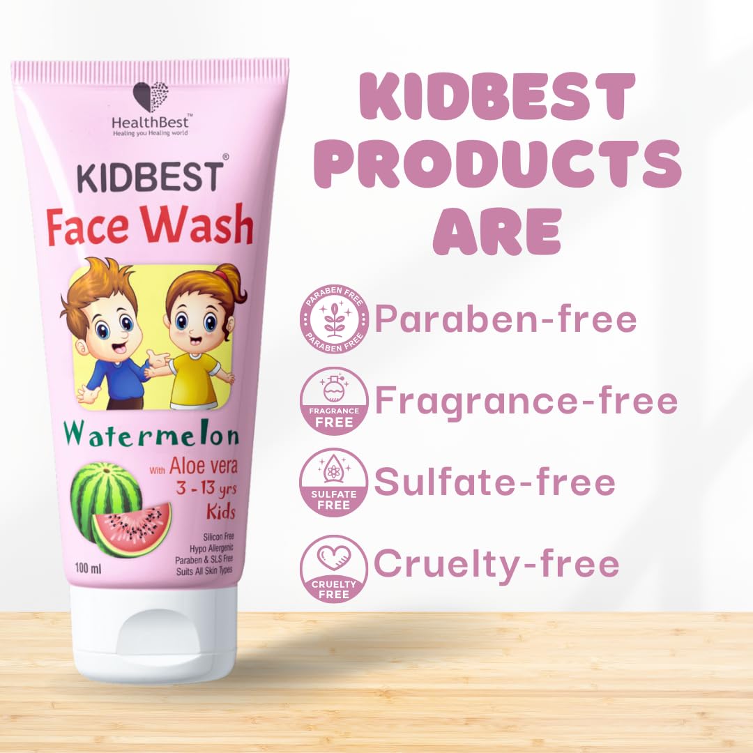 Healthbest Kids Multivitamin Face Wash - Natural, Non-Toxic 100Ml, Organic Watermelon For Normal, Gentle Sensitive & Dry Skin Ty