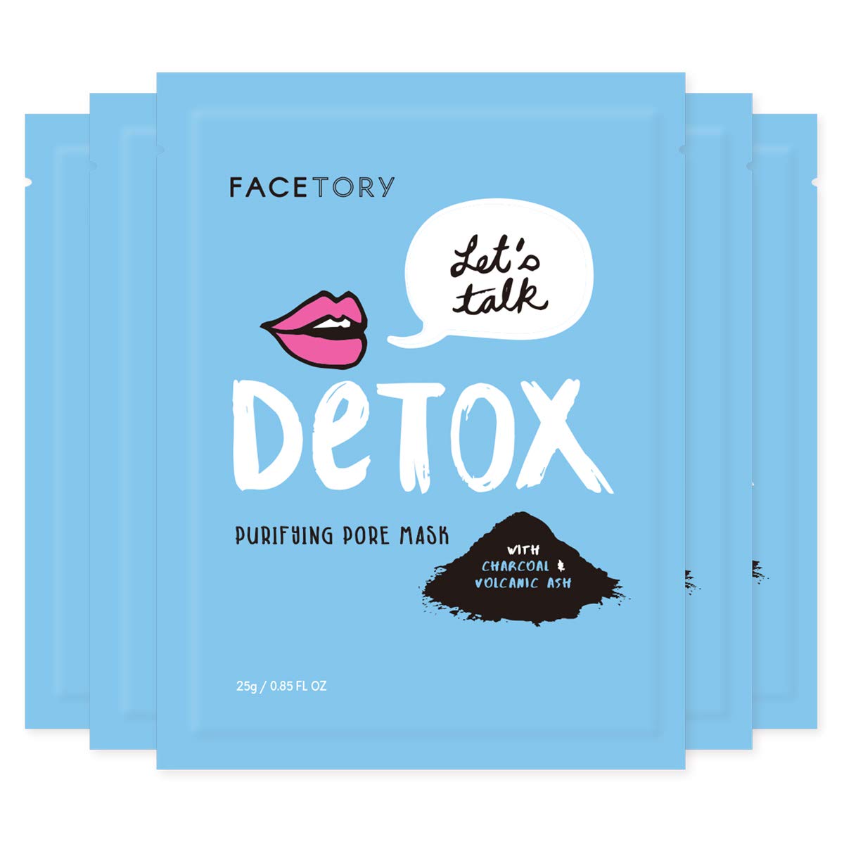 FACETORY K Beauty Face Mask Skin Care - LET'S TALK DETOX PURIFYING Sheet Mask with Charcoal & Volcanic Ash | Pore Refining Charc