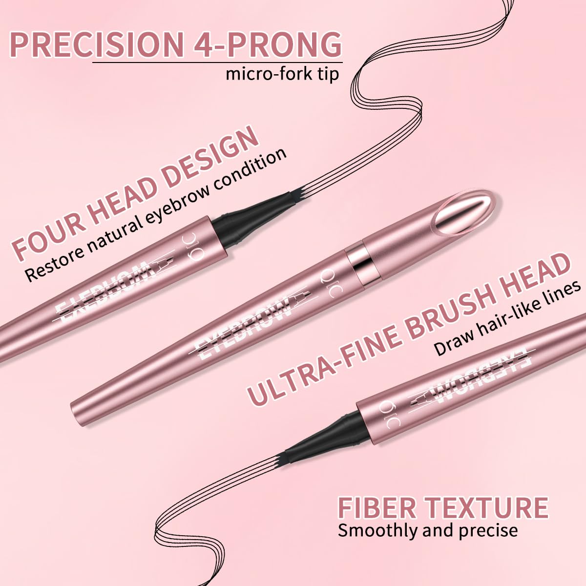 3D Waterproof Microblading Eyebrow Pen With 4 Fork Tip,Qic Eyebrow 4 Tip Brow Pencil,Long-Lasting Natural Eyebrow Hair,Magic Eye