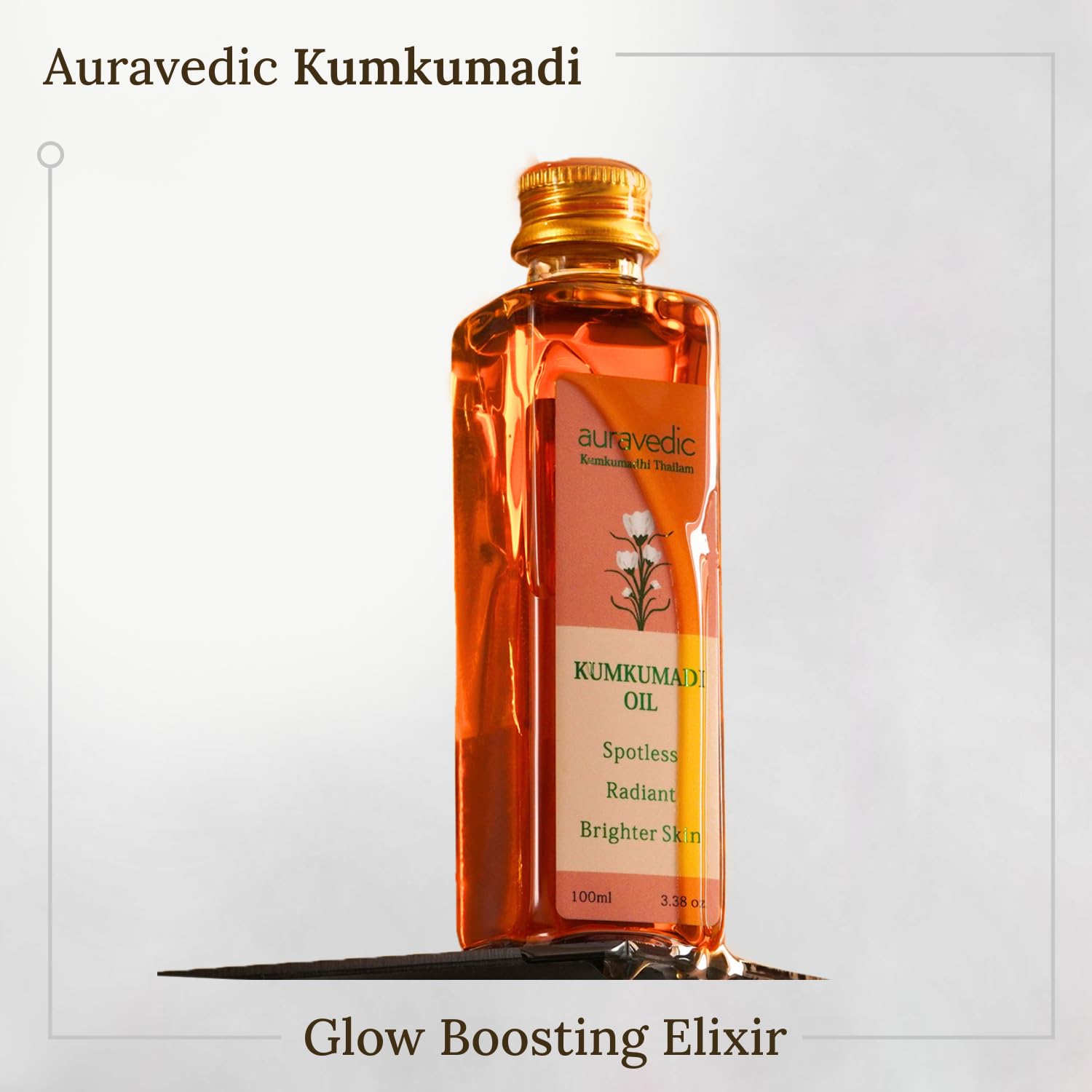 Auravedic Kumkumadi Oil - Pure Saffron for Radiant Skin, 3.4 Fl Oz (100ml), Model AV07