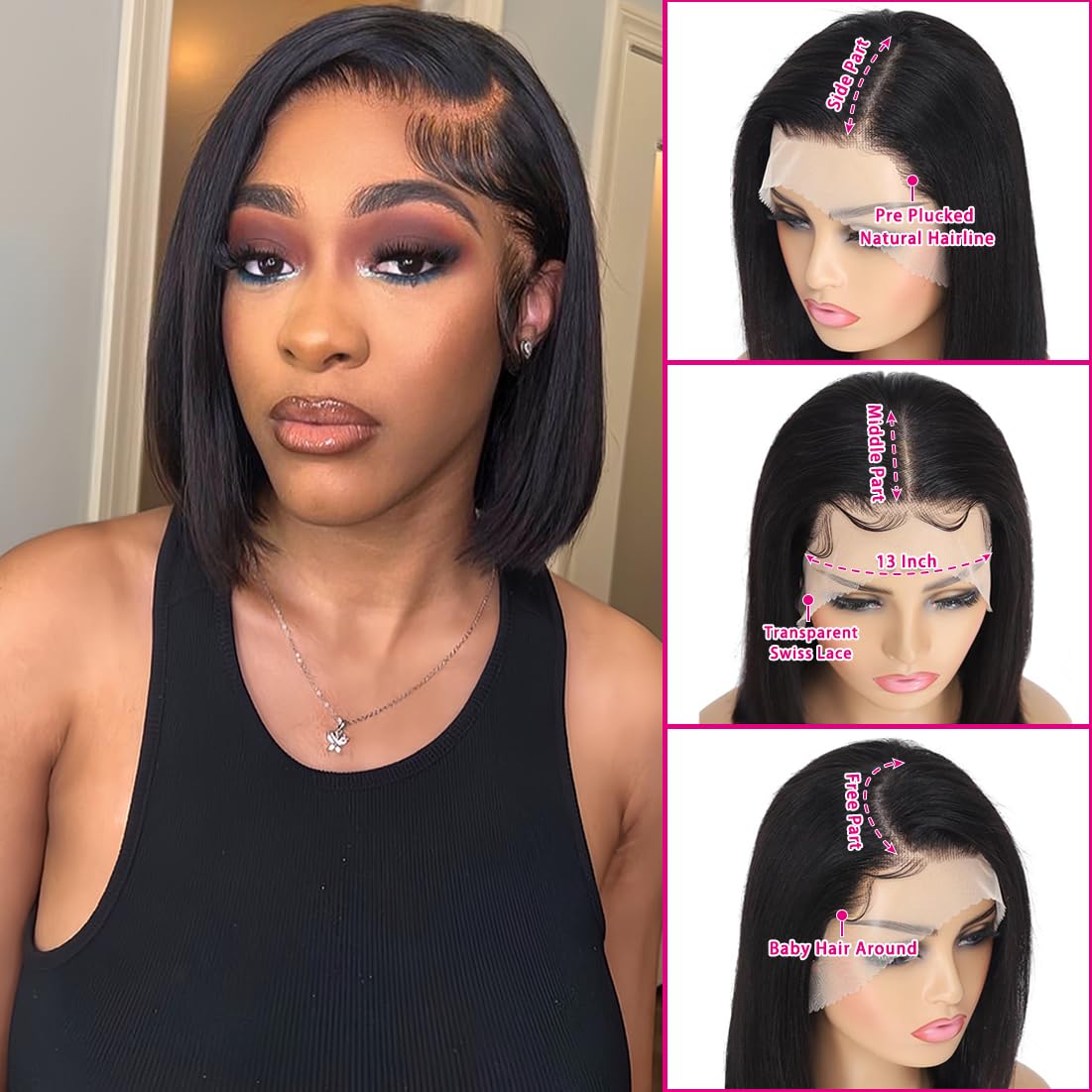 Bob Wig Human Hair 13X4 Lace Front Bob Wigs Human Hair 180% Density Bob Wigs Human Hair For Women Hd Lace Front Wigs Human Hair
