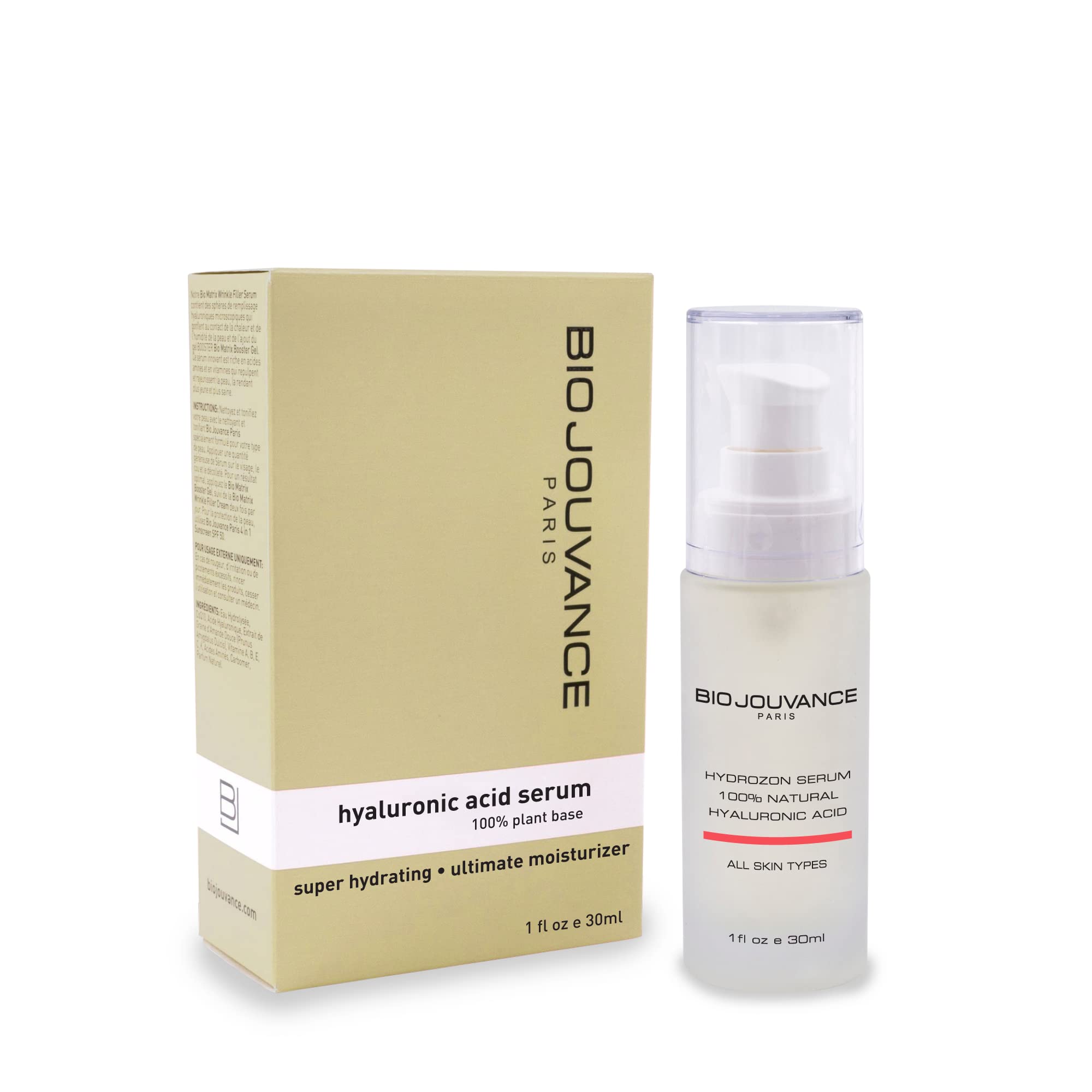 BIO JOUVANCE PARIS - Hyaluronic Acid Serum 1oz / 30ml - Anti-Aging | Hydrating & Moisturizing | Hyaluronic Acid 80% | 100% Plant