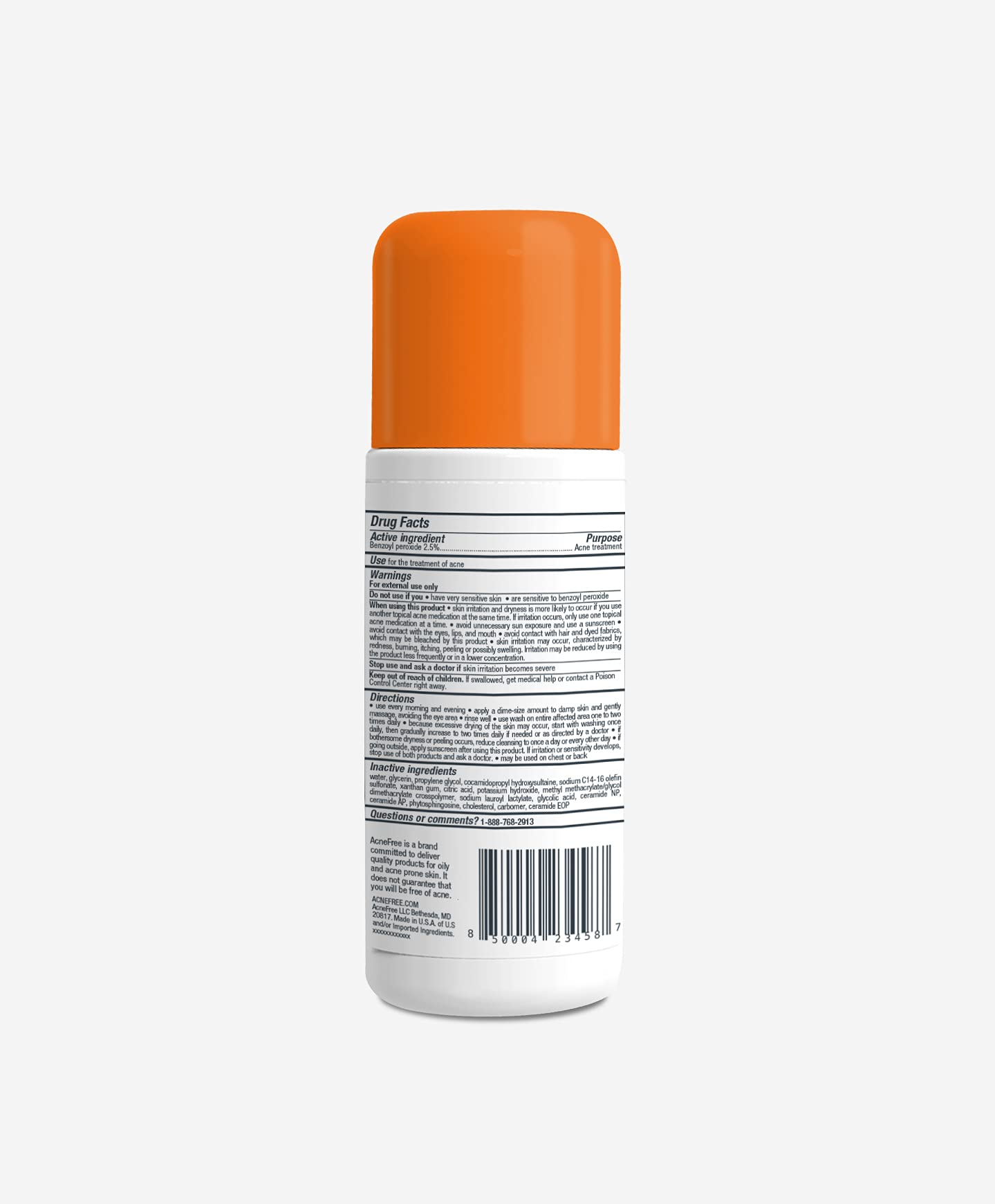 Acnefree Oil-Free Acne Cleanser For Oily Skin And Acne Prone Skin Formulated With Benzoyl Peroxide 2.5%, Helps Clear Blemishes A