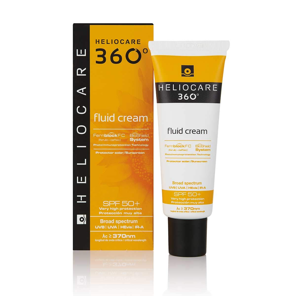 Heliocare 360 Fluid Cream SPF50+ 50ml / Sun Cream for Face/Daily UVA, UVB Visible Light and Infrared-A Anti-Ageing Sunscreen Pro