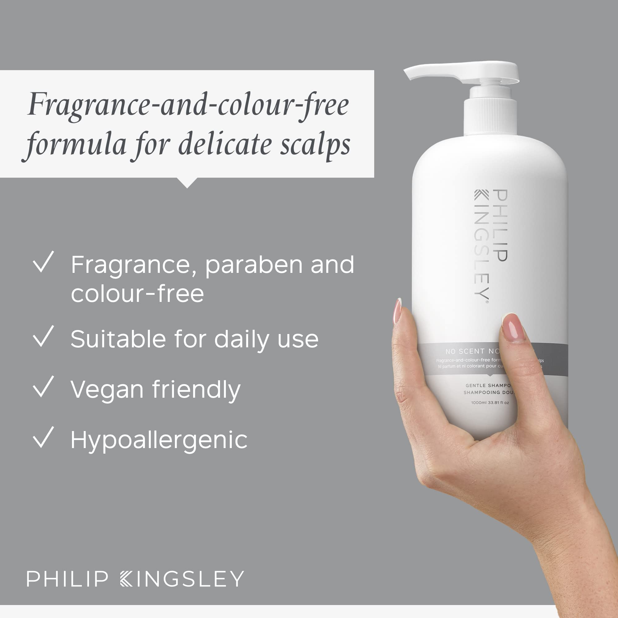 PHILIP KINGSLEY | No Scent No Color Gentle Shampoo | For Sensitive and Delicate Scalps | Sulfate-Free and Fragrance-Free | 33.8o