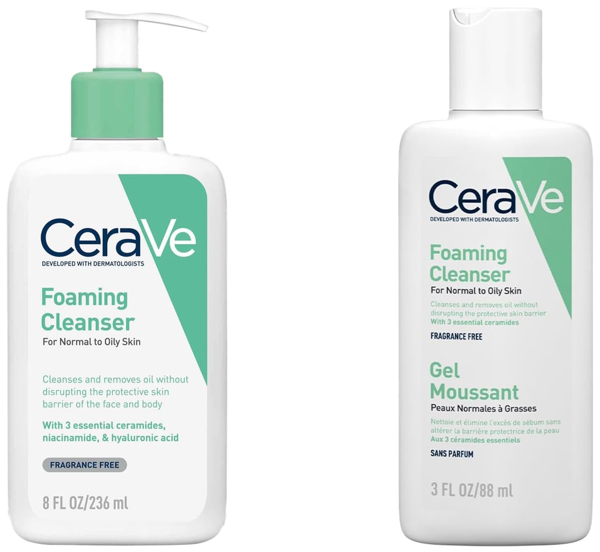 Cerave Foaming Cleanser For Normal To Oily Skin (236Ml) & Foaming Cleanser For Normal To Oily Skin (88Ml)  DermatologistDevelo