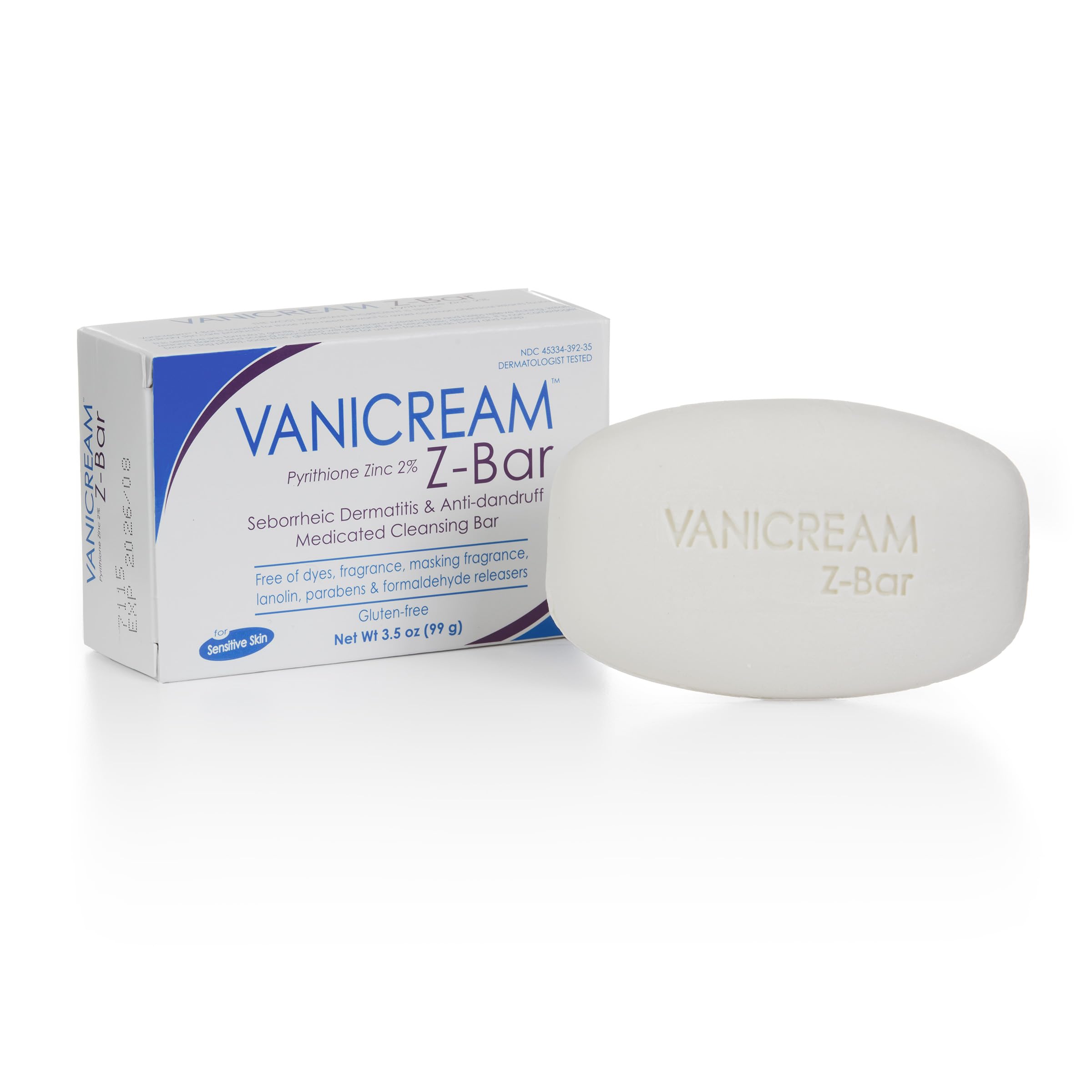 Vanicream Z-Bar, Seborrheic Dermatitis & Anti-dandruff Medicated Cleansing Bar, 2% Pyrithione Zinc Z-Bar Helps Relieve Itching, 