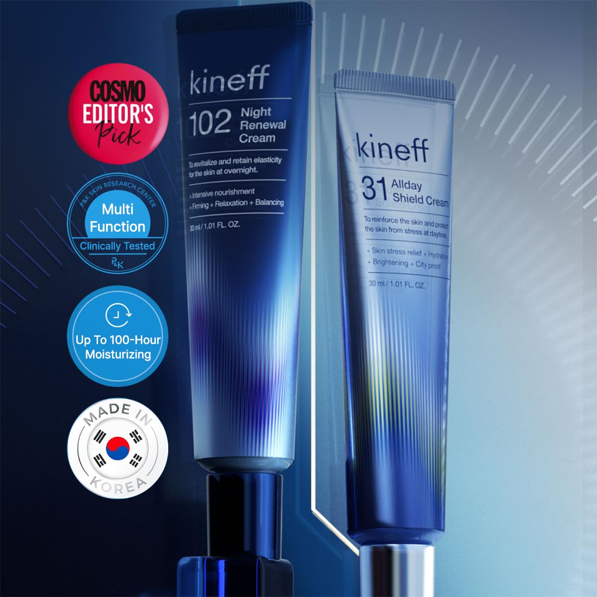 Kineff Dermacycle Program All-Day & Night 2-Pack Cream For Face, 31 All-Day Shield Cream & 102 Night Renewal Cream, Centella Asi