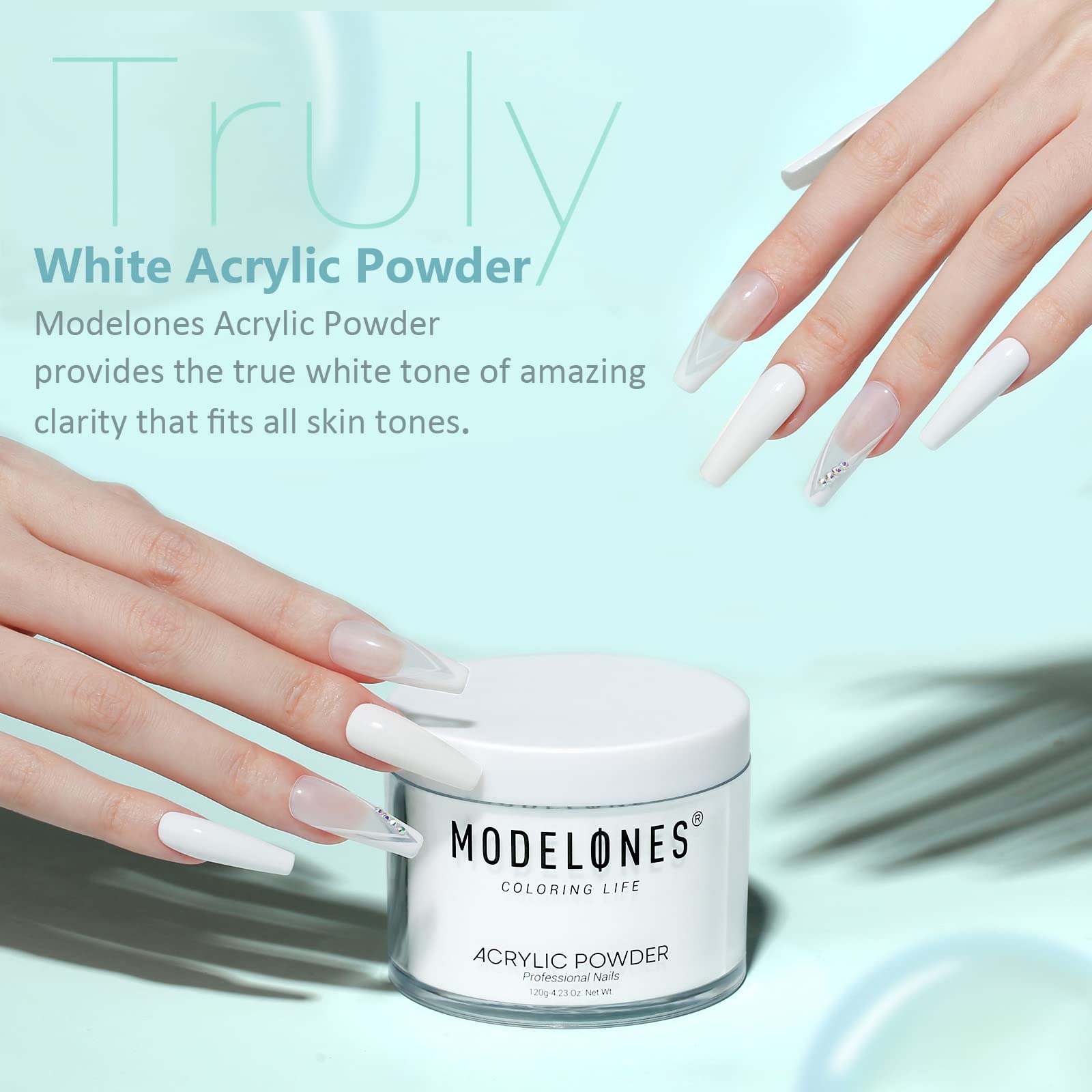 MODELONES 4.23oz White Nail Acrylic Powder Professional Big Capacity Nail Art Powder for Nail Extension