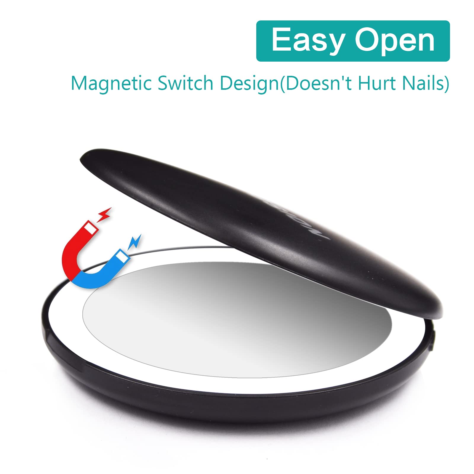 Wobsion Rechargeable Compact Mirror,1X/10X Magnification Compact Mirror With Light,Dimmable Led Travel Makeup Mirror,Portable Mi