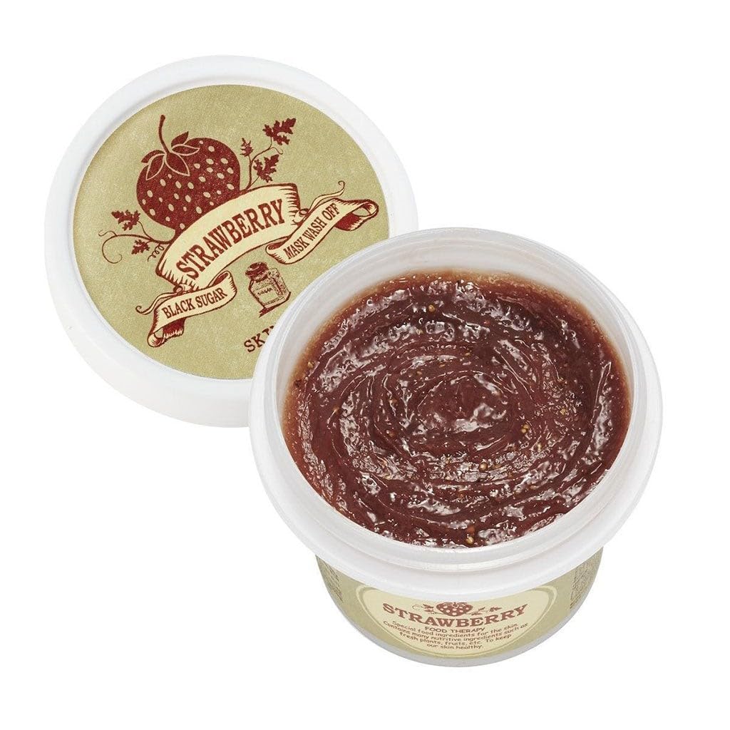 SKINFOOD Black Sugar Strawberry Mask Wash Off 3.38 fl.oz. (100g) - Exfoliating Mask for Tightening Pores and Cleansing Skin - Sk