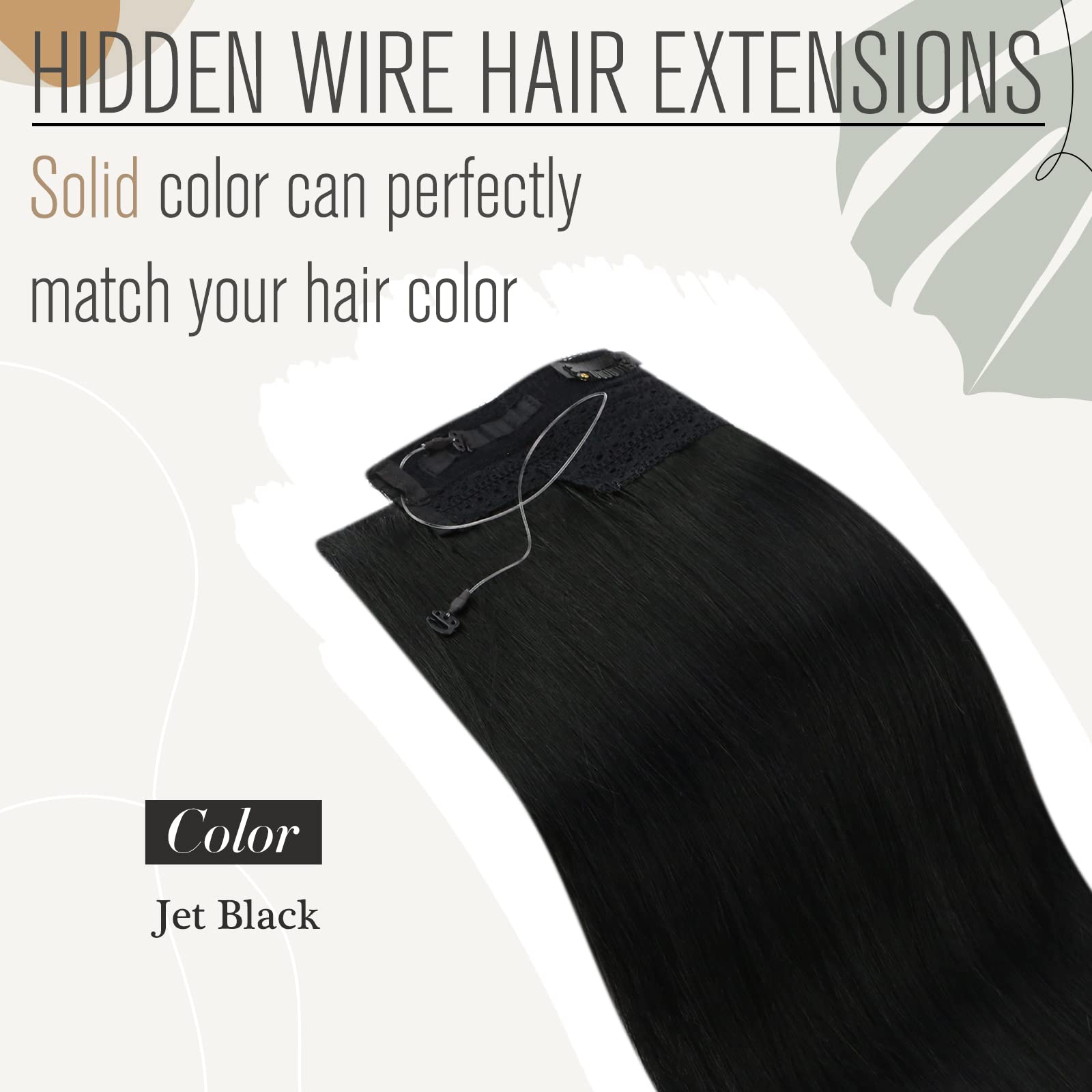 Sunny 120G Wire Hair Extensions Real Human Hair Black Transparent Wire Extensions Jet Black Secret Crown Human Hair Extensions I