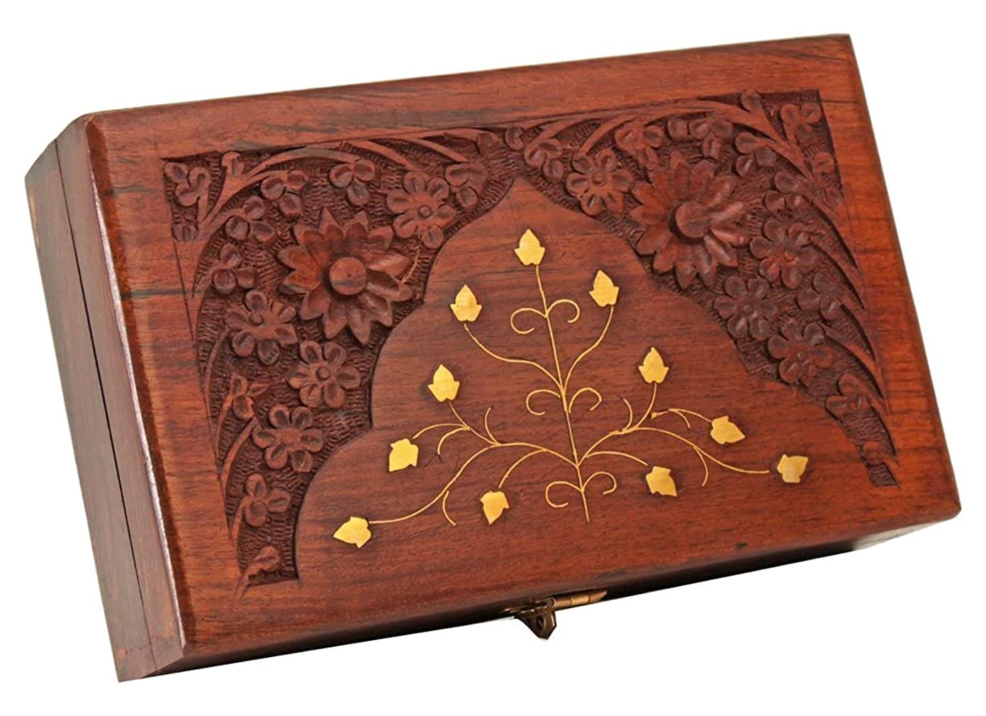 Zyntix Handmade Wooden Jewelry Box with Carving Brass - Elegant Gifts for Women, Unique Gifts for Grandma - Exquisite Craftsmans