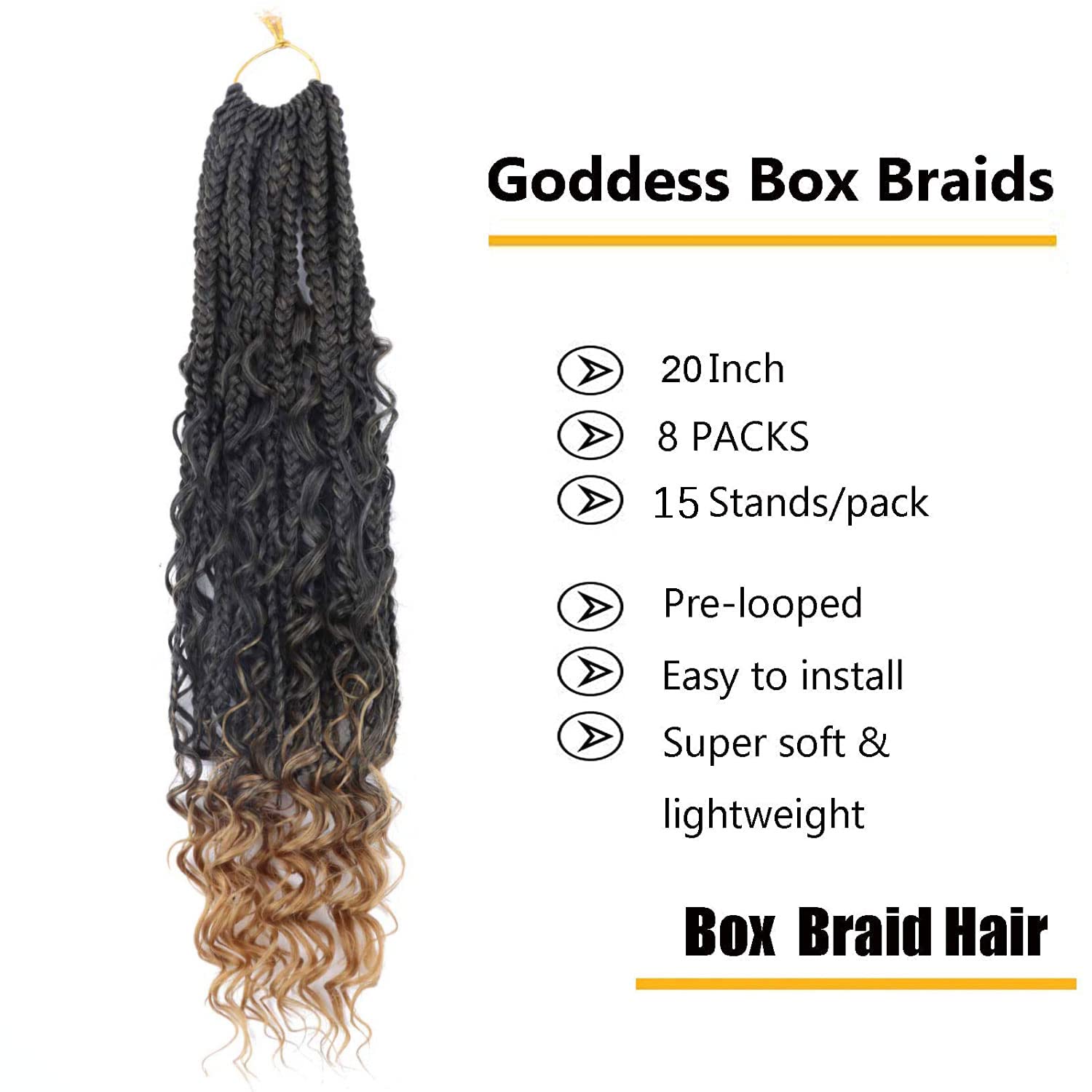 8 Packs Crochet Box Braids Curly Ends 18 Inch Box Braid Crochet Hair Prelooped Synthetic Crochet Braids Hair For Black Women(18I