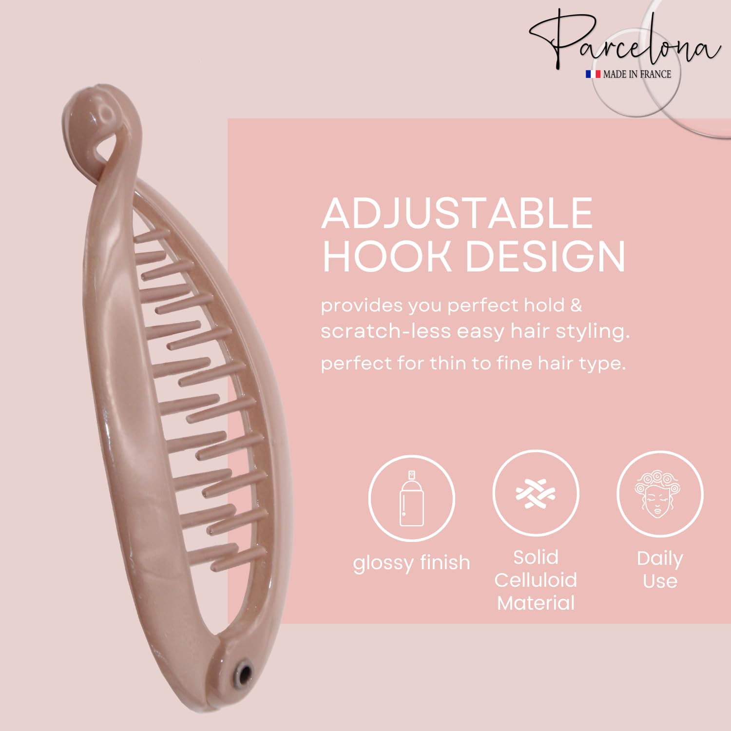 Parcelona French Effortless Mini Small Pair Of Solid White Banana Hair Clip For Fine Hair