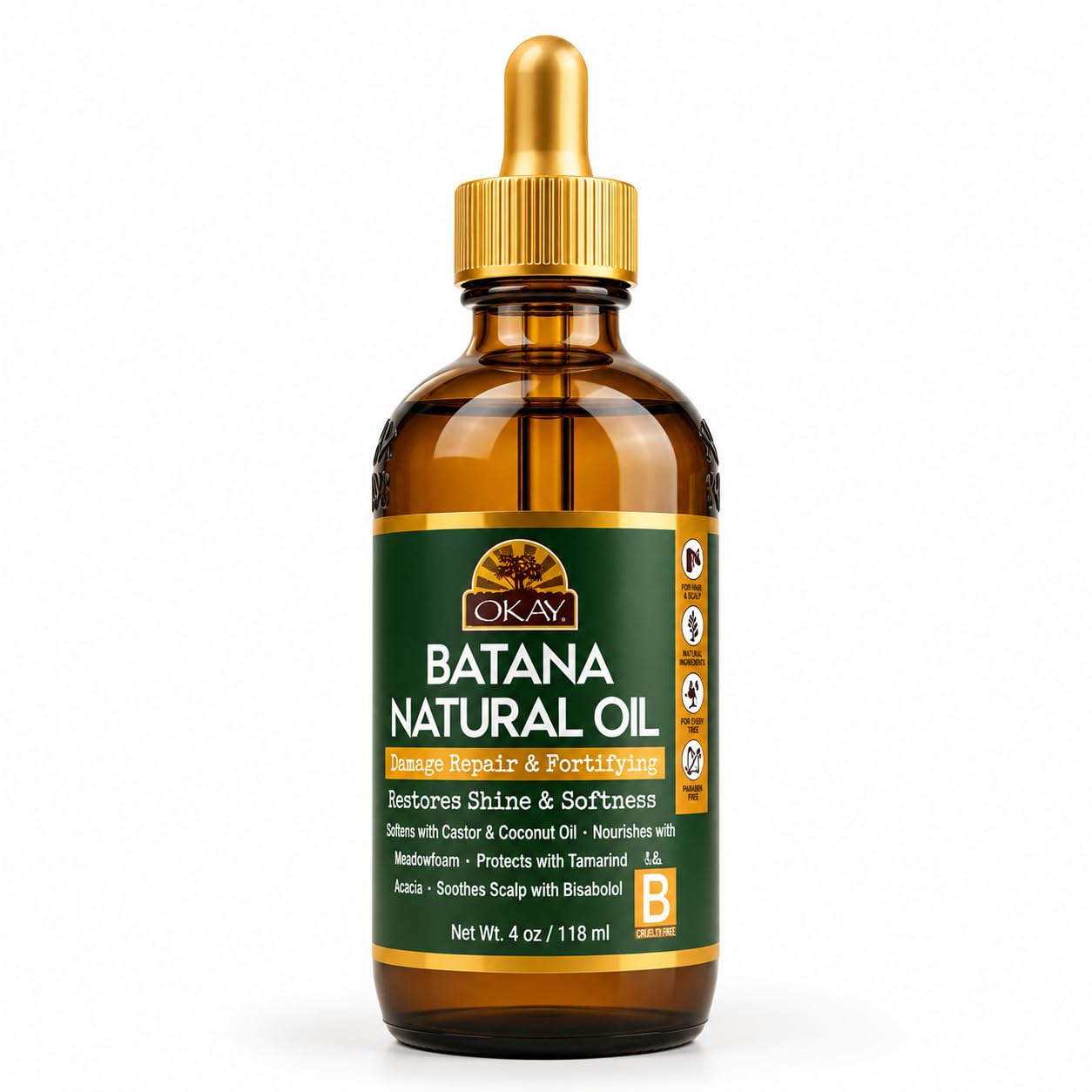 OKAY Batana Oil 4 oz  100% Pure Natural Hair & Scalp Oil for Hair Growth, Moisturizing Dry Damaged Hair, Strengthens, Nourishes
