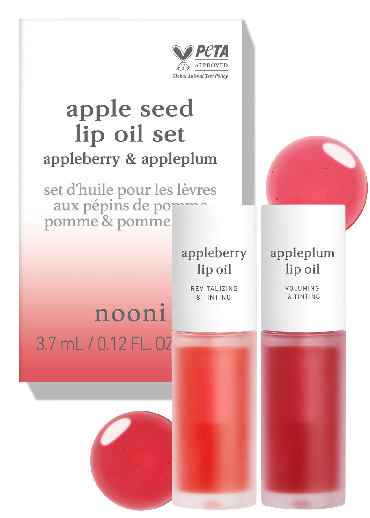 NOONI Appleseed Lip Oil Set - Appleberry & Appleplum | with Apple Seed Oil, Lip Oil Duo, Lip Stain, Long-Lasting, Plumping, Gift