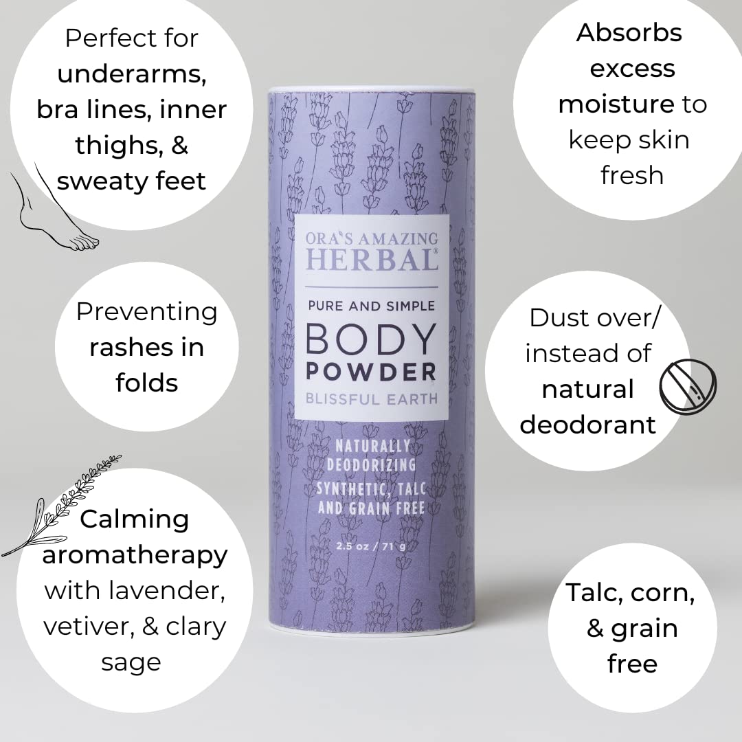 Body Powder, Talc Free Body Powder For Women, Cornstarch Free Talcum Powder, Blissful Earth Scent, Essential Oils Lavender, Veti