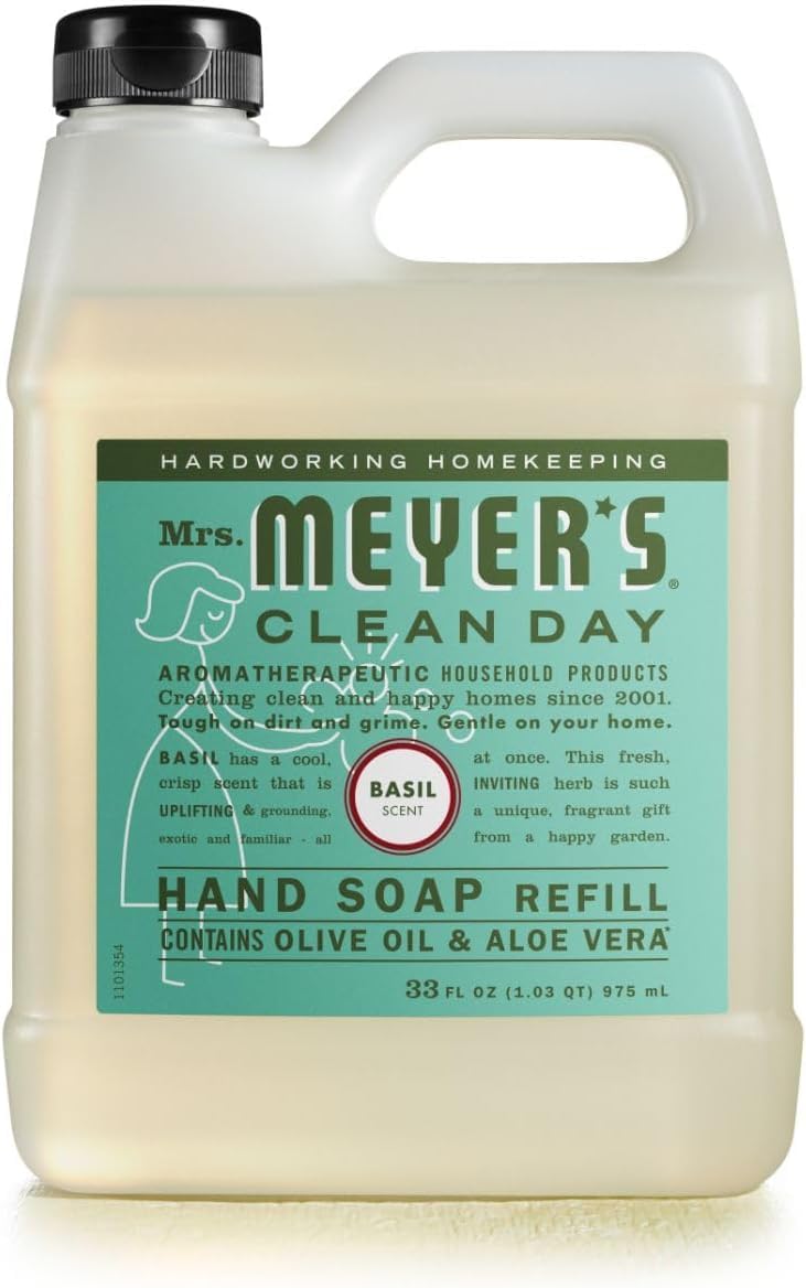 MRS MEYERS CLEAN DAY Soap Refill, Liquid Basil, 33 Ounce (Pack of 6)