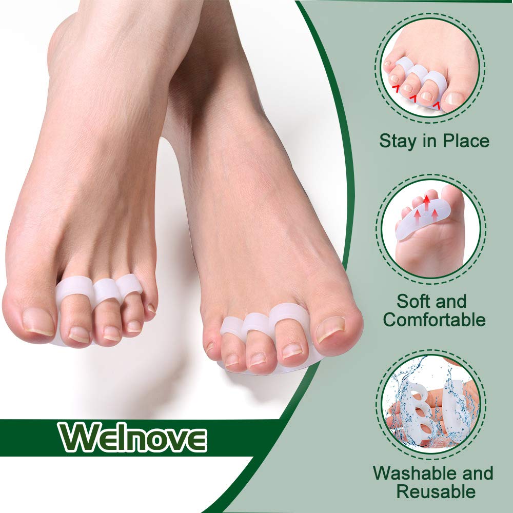 Welnove Hammer Toe Crests Straightener 4 Pcs Gel Toe Support Pads Cushion(3 Loops White) Relief For Overlapping-Curled-Hammer-Cl