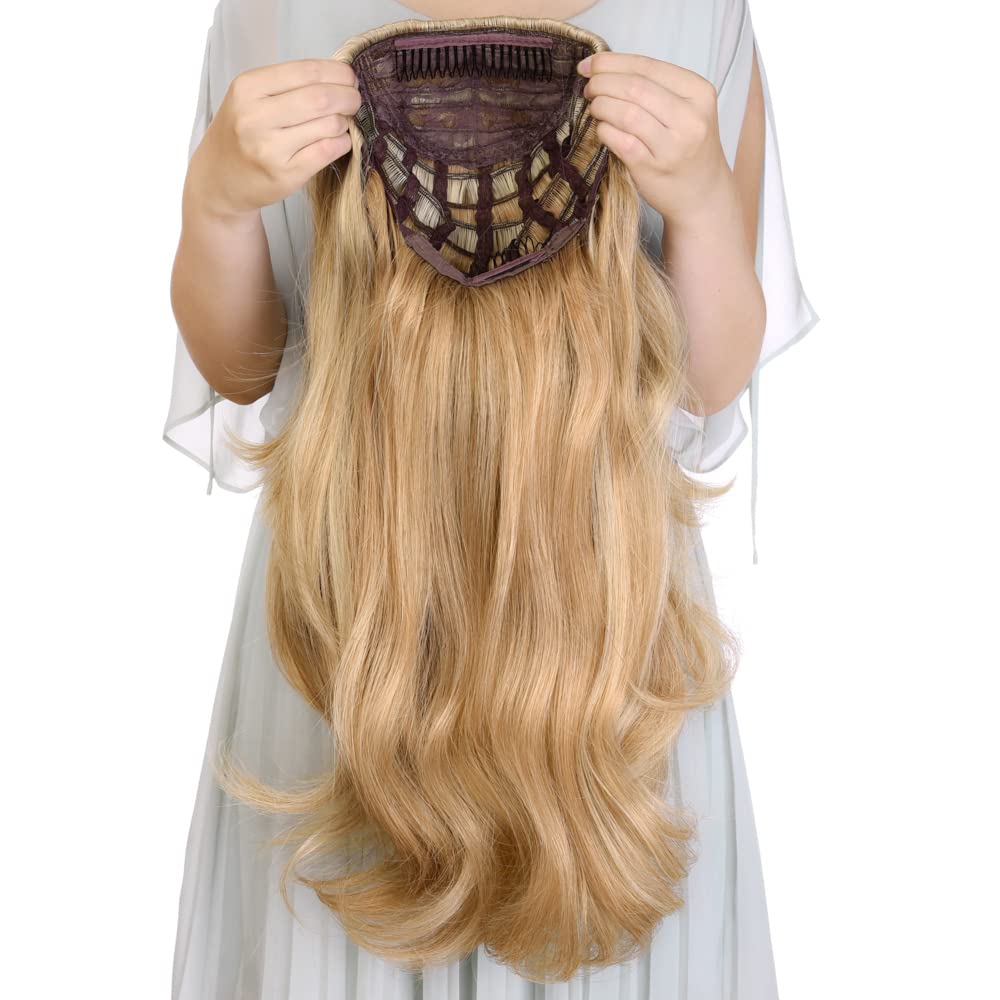 24 Inch Blond Wavy 3/4 Half Wig Long lightest Synthetic Hair Extensions Capless Wigs Hair Clips Extension For Women 210g(24 #3)