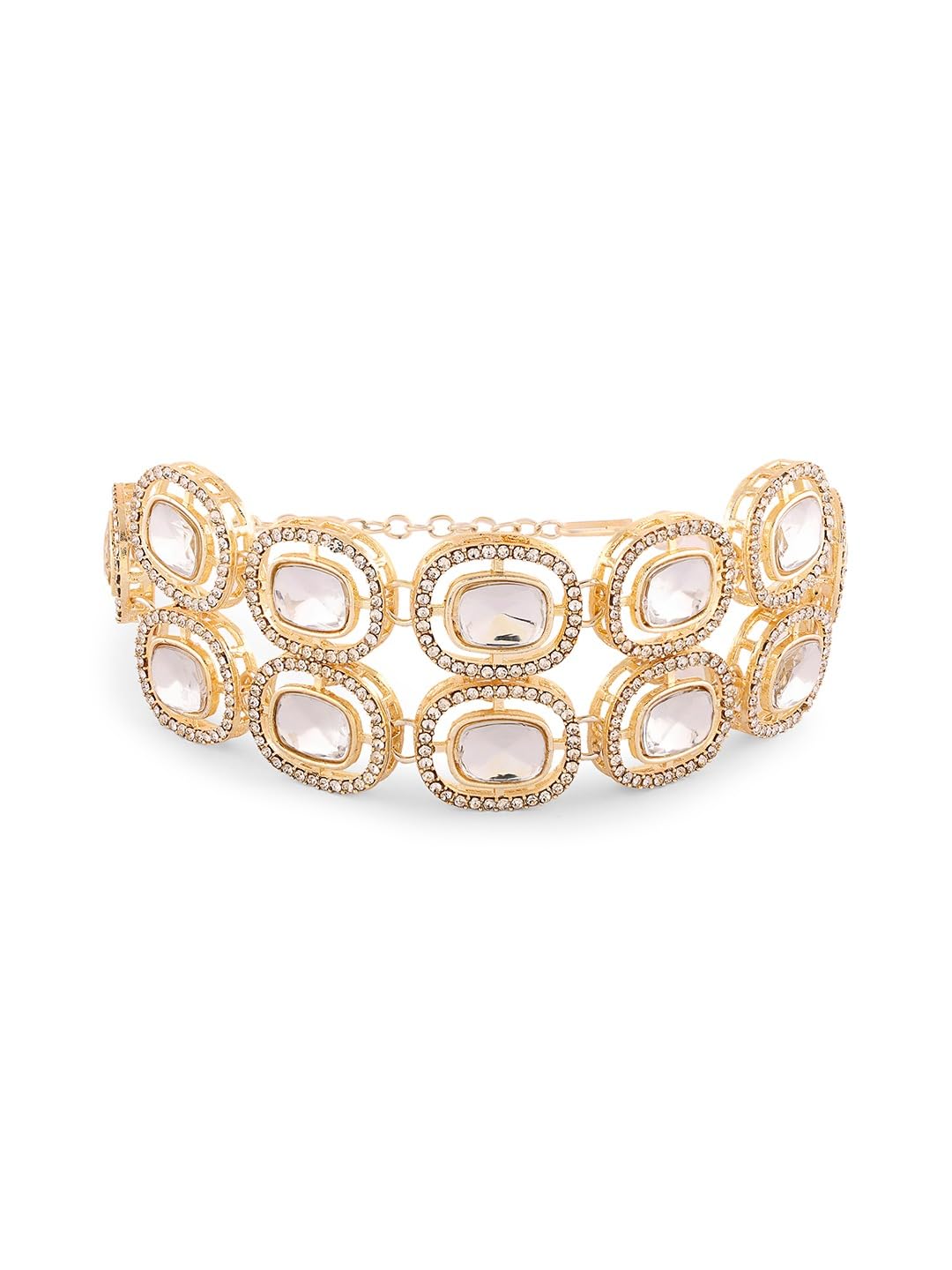 Zaveri Pearls Gold Tone Double Layered Austrian Diamonds & Artificial Stones Embellished Ethnic Bracelet For WomenZpfk18426