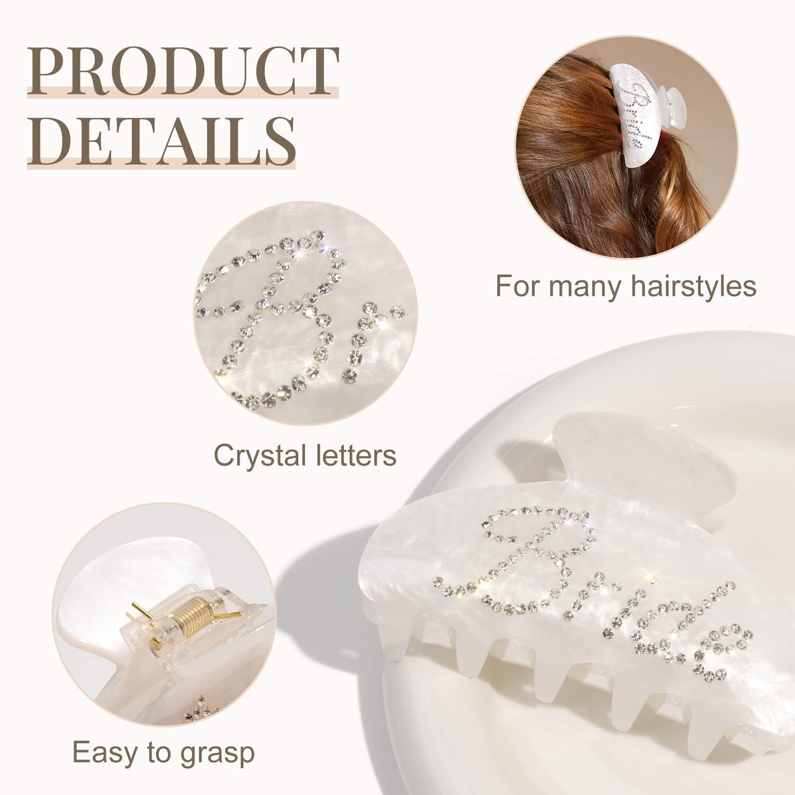 Bride Claw Hair Clip, Aileam White Acrylic Hair Clip Banana Barrettes, Rhinestone Bride Logo, Bachelorette Party Decorations Bri