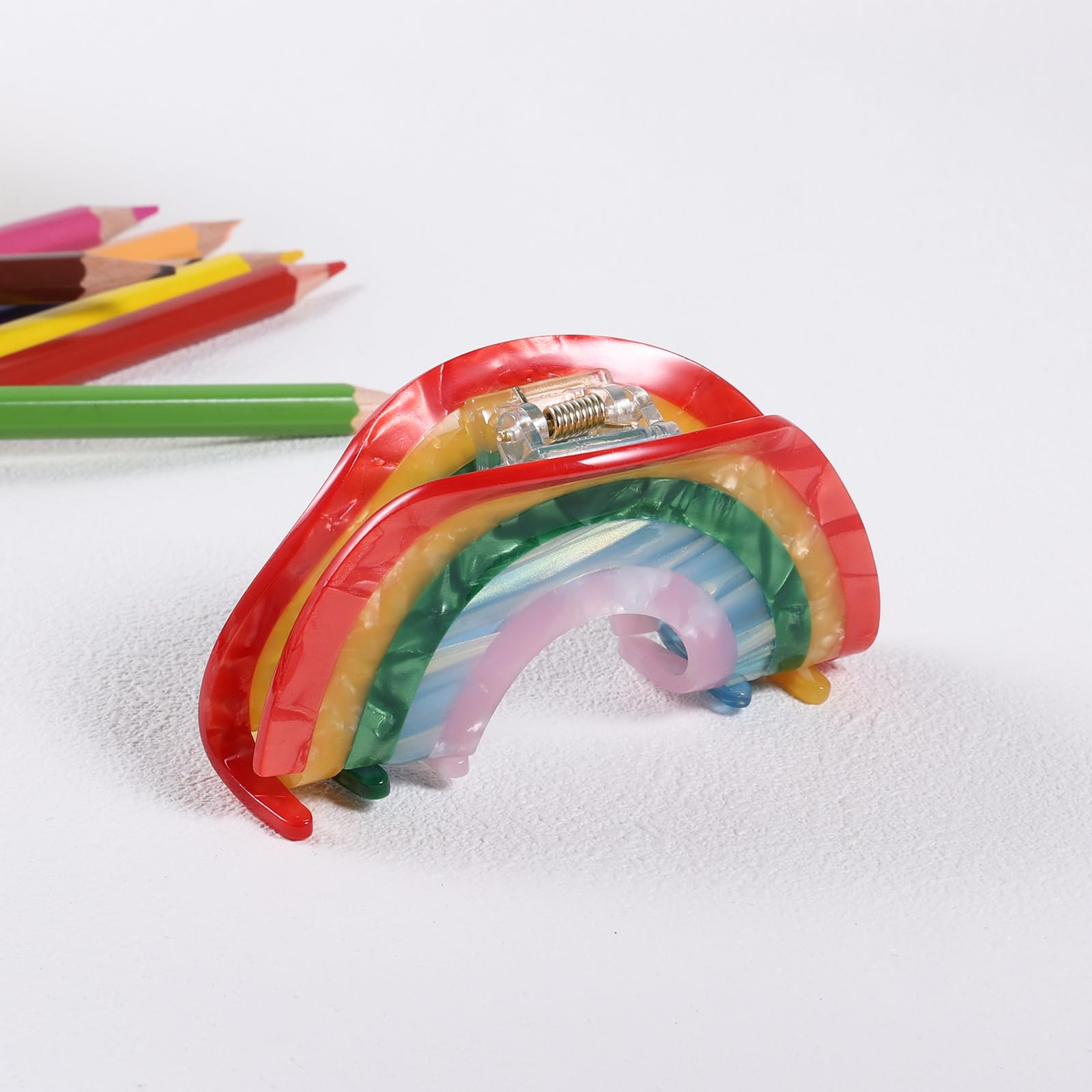 Big Rainbow Hair Claw Clip Non Slip 3.5Inch Acrylic Acetate 90'S Strong Hold Jaw Barrettes Cute For Women Girls Thin Thick Hair