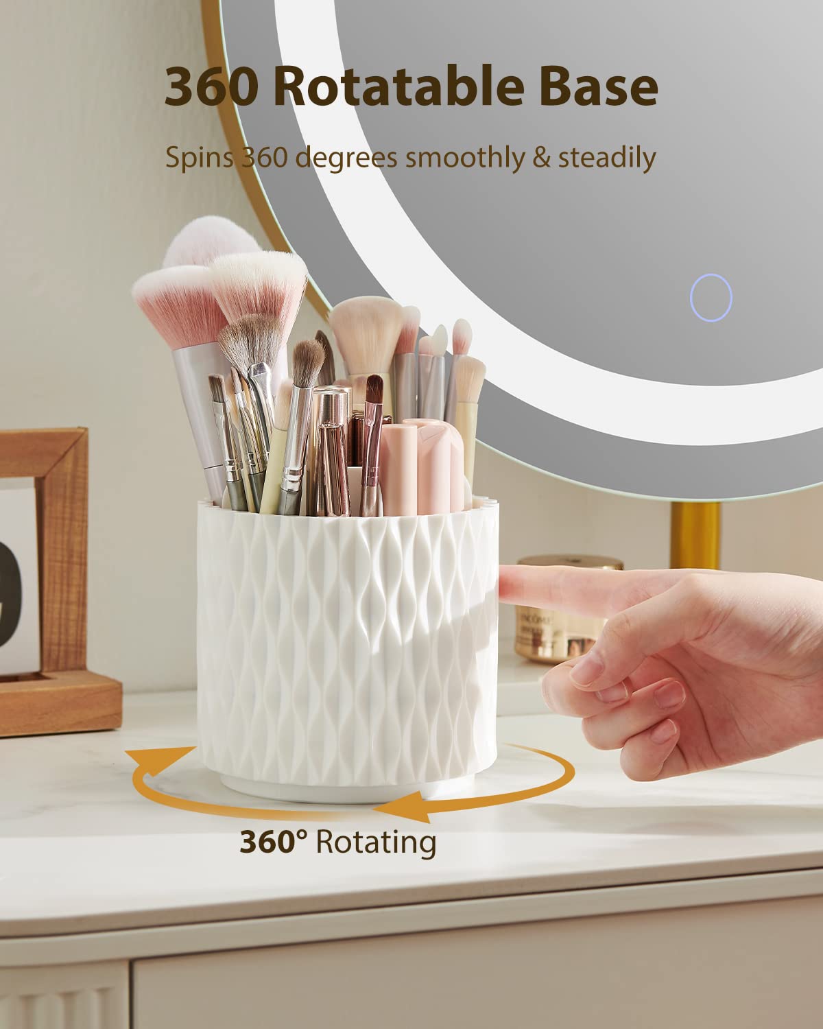 DooGooCoo Makeup Brush Holder [2024 Newest] [Dustproof & Waterproof] 360 Rotating Cosmetics Make up Brush Organizer Storage with