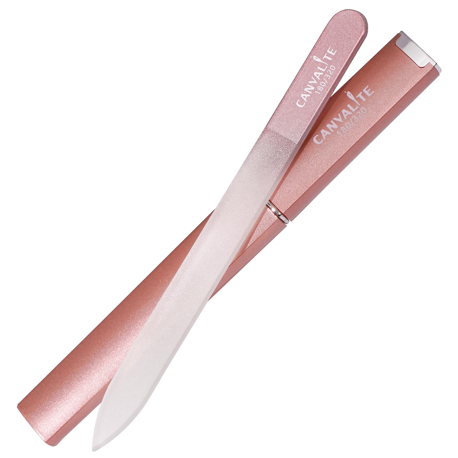 CANVALITE Glass Nail File for Natural Nails Double Sided 180/320 Grit Crystal Nail Files with Case Glass Fingernail File Stockin