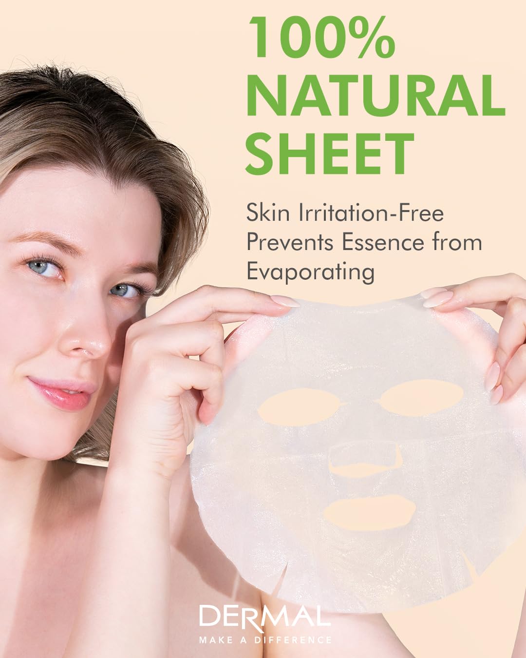 DERMAL Cucumber Collagen Essence Facial Mask Sheet 23g Pack of 10 - Soothing & Moisturizing, Redness & Sunburn Relief, Daily Ski