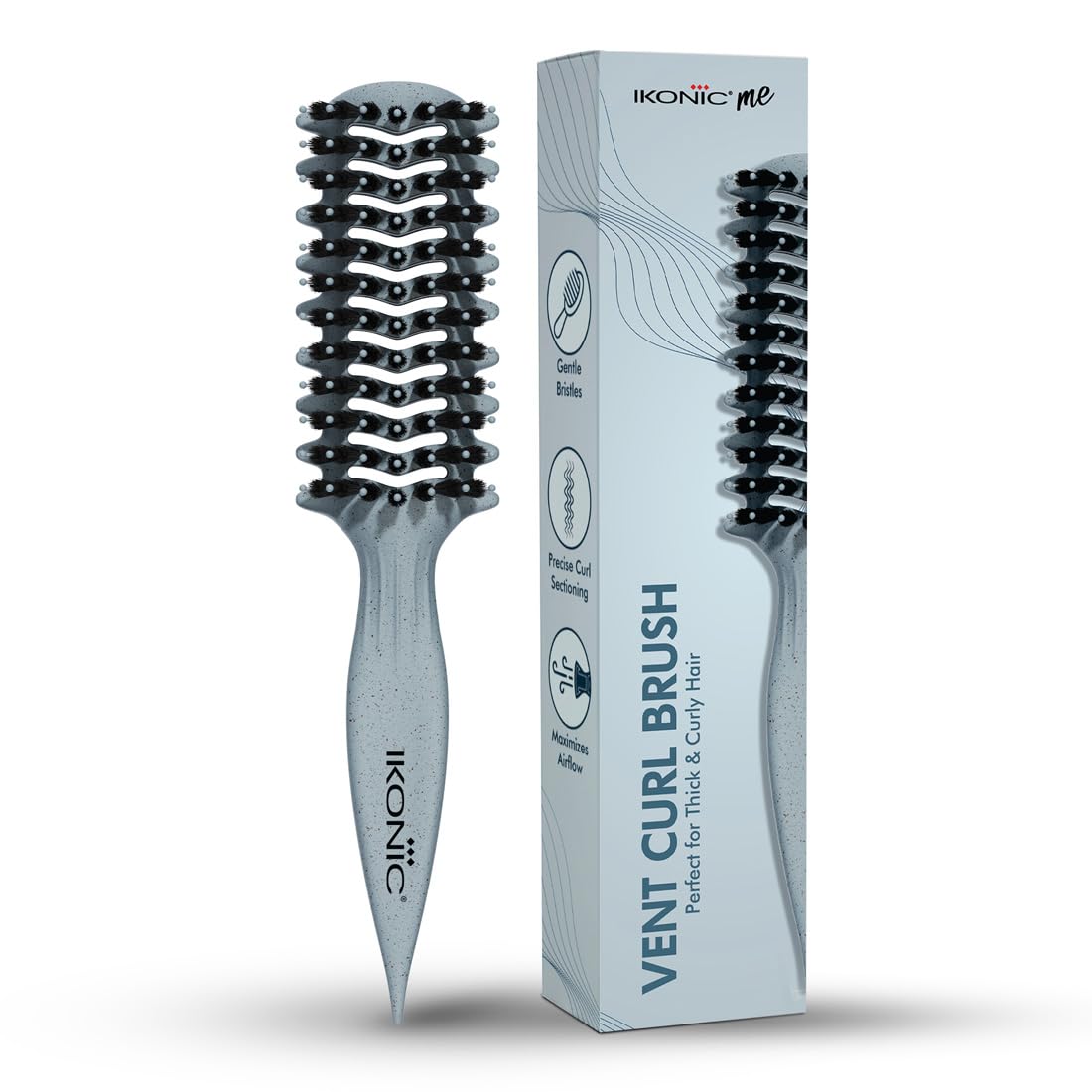 Ikonic Me Vent Curl Hair Brush Ikm2156 Eco Conscious, Precision Curl Defining & Detangling, Anti Static Boar Nylon Bristles For
