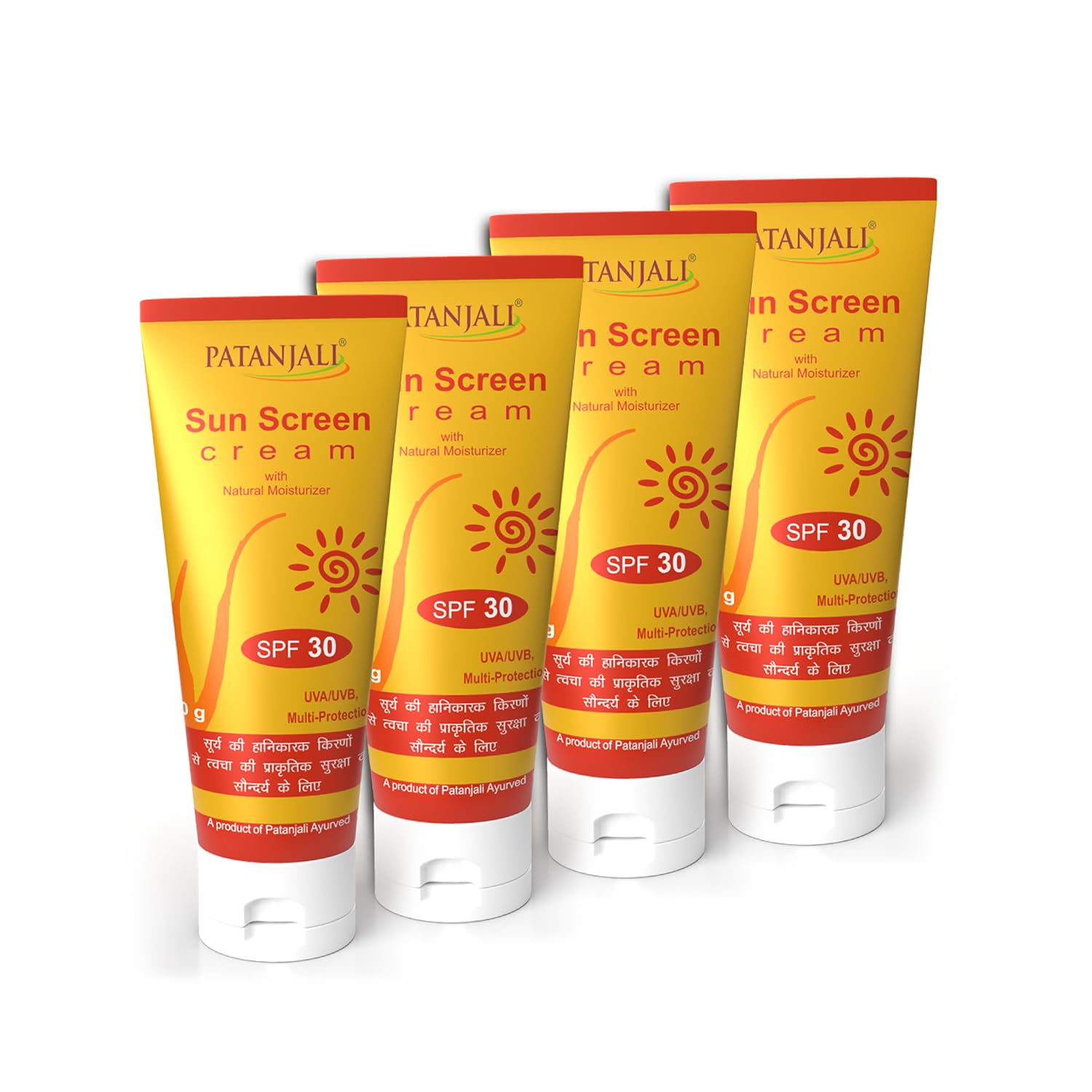 Patanjali Sunscreen Cream Spf 30, For Sun Protection With Natural Ingredients For All Skin Types 50G (50Gx4)  Pack Of 4