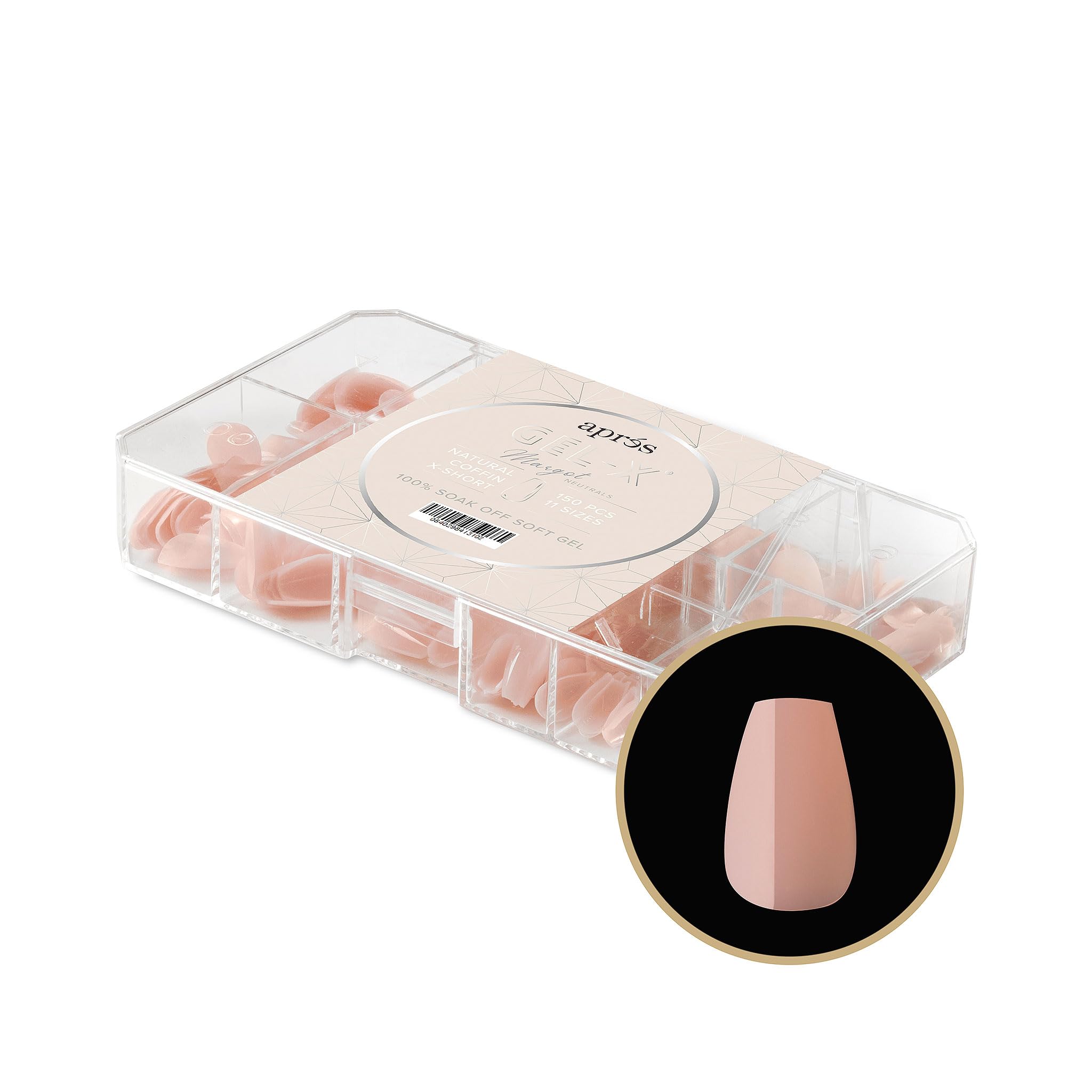 Apres Neutrals Gel-X Margot Box Of Press On Nails, 11 Sizes 00-9, Soft Gel Nail Tip Box (150pcs) (Natural Coffin Extra Short, 15