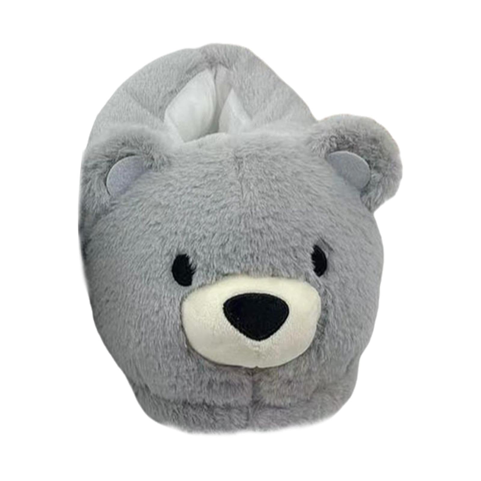 Snappsy Furry Animal Shoes Cartoon Bear Winter Warm Slippers For Bedroom Winter Dorm Gray