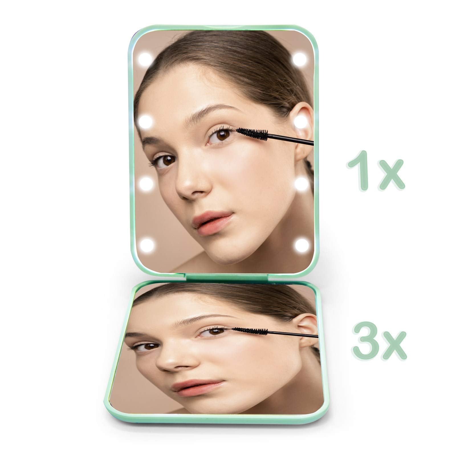 Kintion Compact Makeup Mirror With Led Light, 1X/3X Magnification Lighted Pocket Mirror, 2-Sided, Portable, Folding, Handheld, S