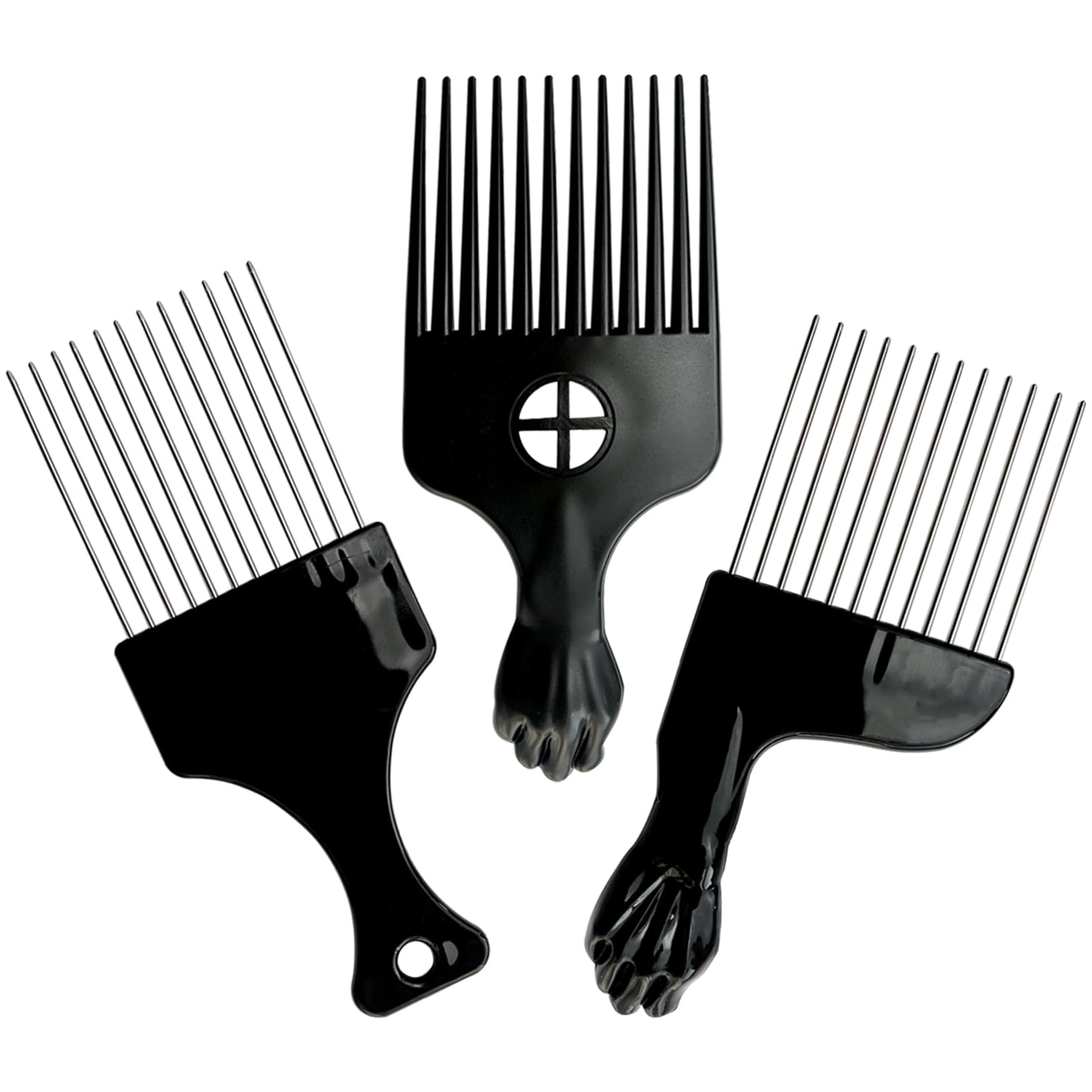 3PCS Metal Afro Comb Set  Black, for Hairdressing & Wig Styling, Detangle Comb for Braid, Curly Hair, DIY Hair Tools