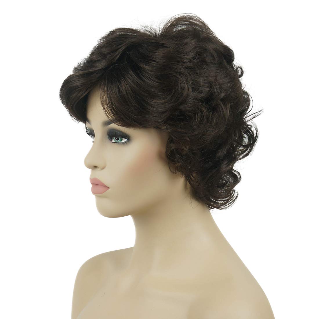 Lydell Women'S Short Wavy Curly Wig Synthetic Hair Full Wig 6 Inches (Chestnut Brown)