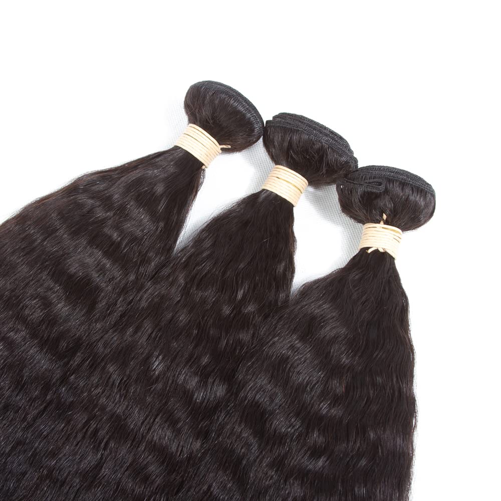 Kerriana Kinky Straight Bundles, 20 22 24 Inch Human Hair Bundles 100% Unprocessed Brazilian 3 Bundles For Black Women Natural B
