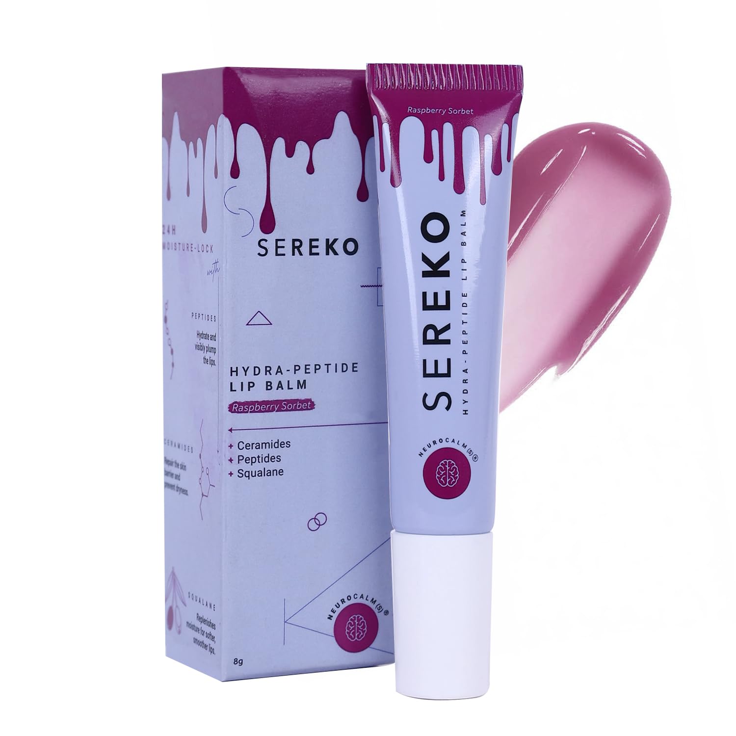Sereko Hydra Peptide Tinted Lip Balm | Ceramides & Squalane | 24H Moisture Lock, Plumps & Smooths | For Dry & Chapped Lips | Ras