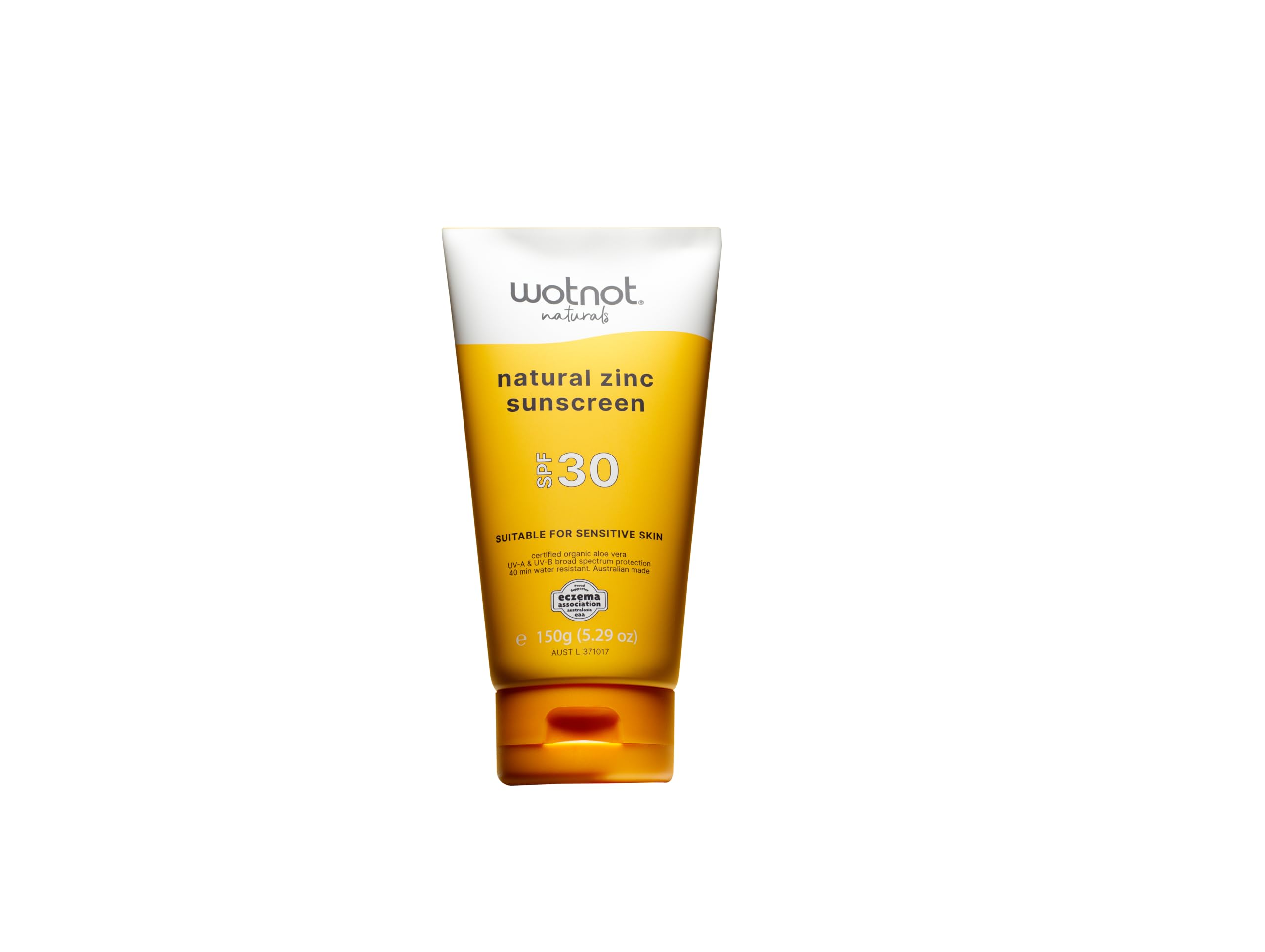 Sunscreen Natural Zinc for Sensitive Skin 150g - Wotnot Naturals Family SPF30 broad spectrum protection UVA & UVB, natural aloe 