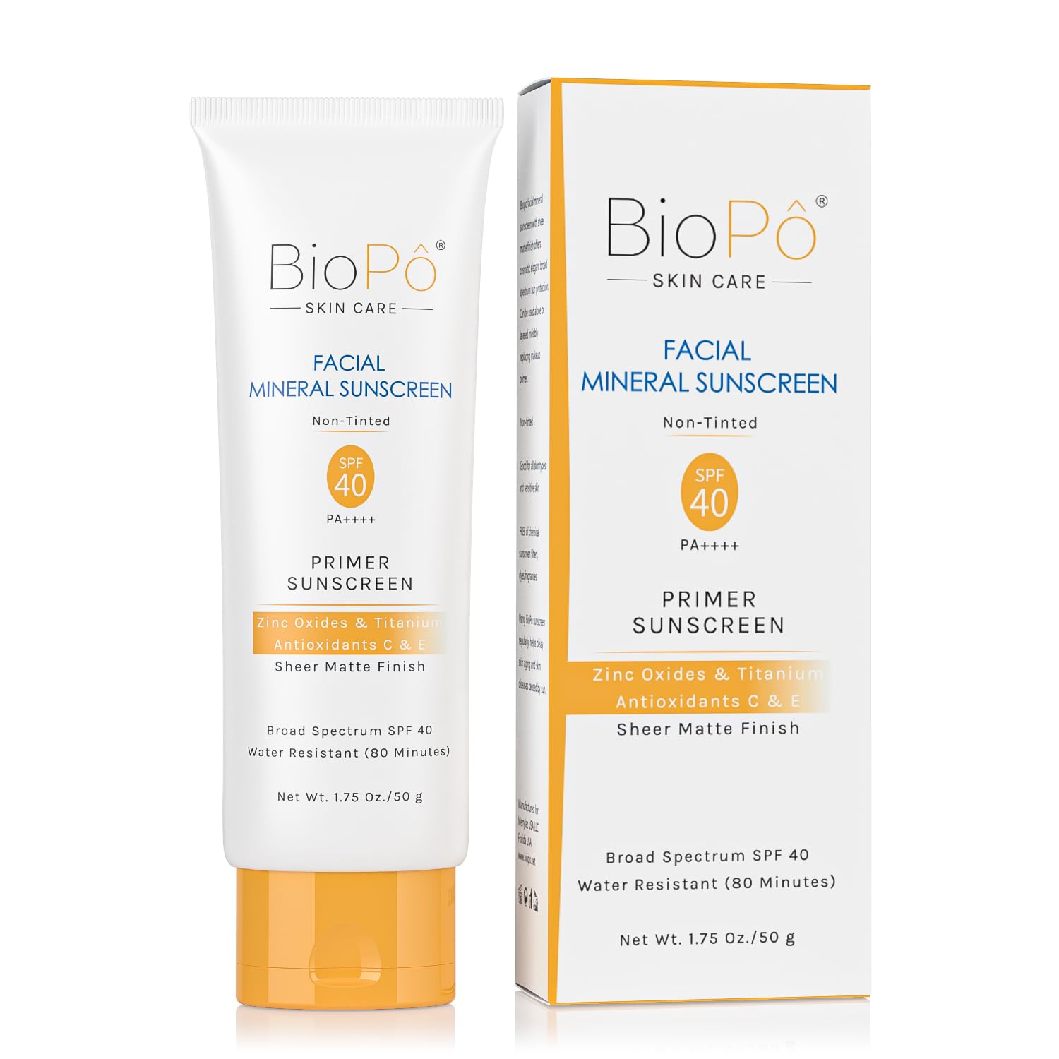 BioPo Facial Mineral Sunscreen SPF 40, Non-Tinted, Zinc Oxide & Titanium Dioxide, Lightweight Matte Face Sunscreen for All Skin 