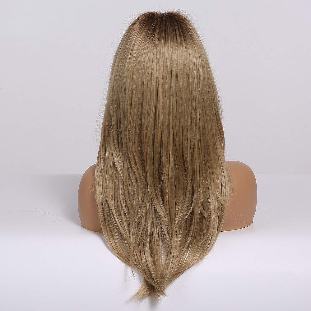 HAIRCUBE Ash Blonde Wigs for Women Long Layered Curly Wig Shoulder Length Heat Resistant Synthetic Wigs with Bangs