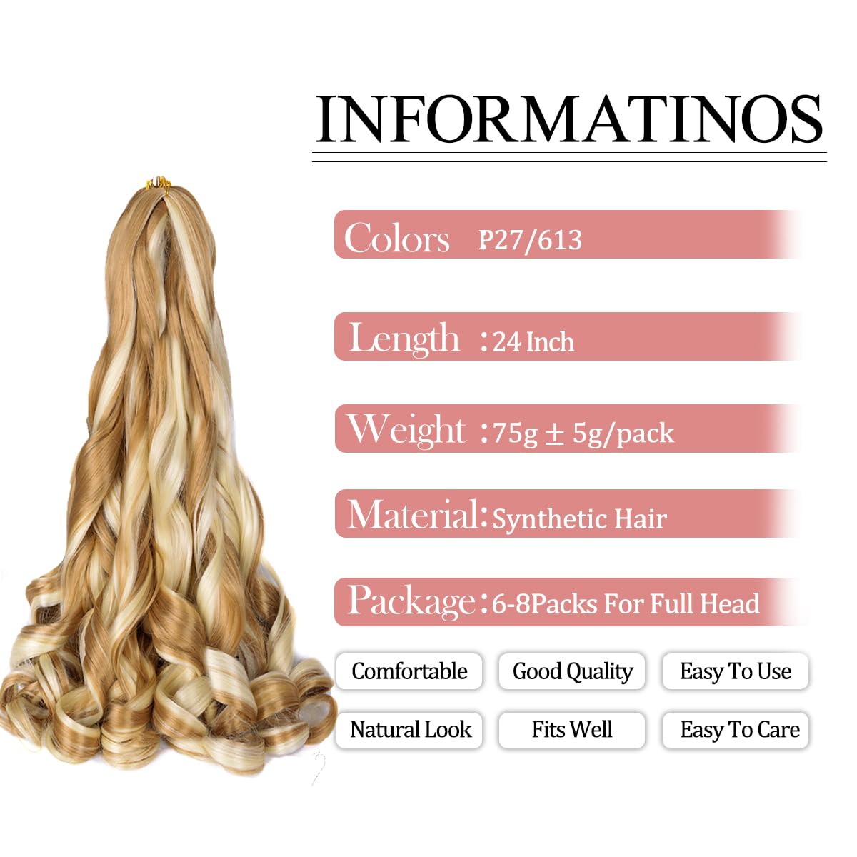 Luoyudu Curly Braiding Hair,#P27/613 Spanish Curly Braiding Hair for Box Braids 8Packs Bouncy Braiding Hair 24Inch Synthetic Fre